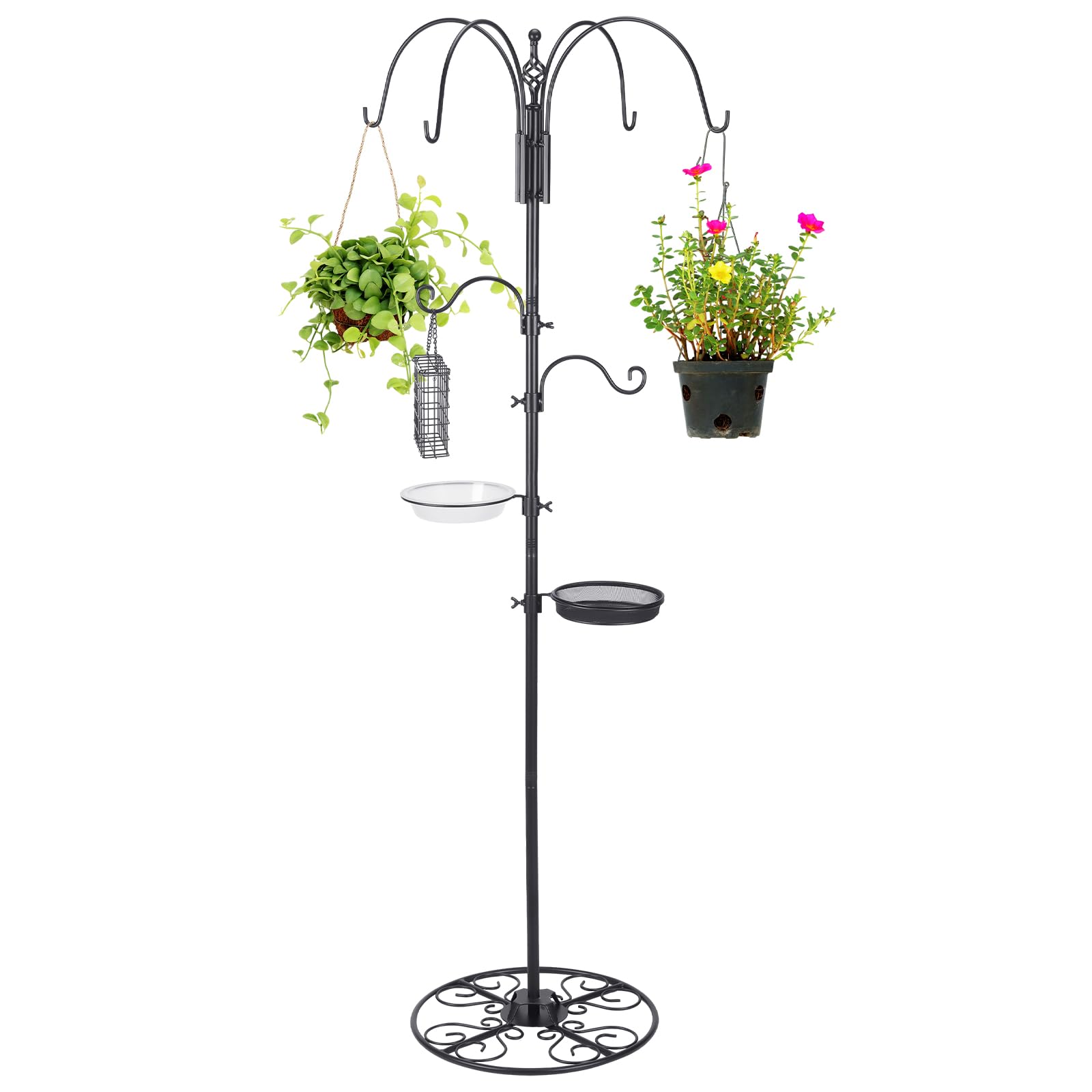 MorningRo adjustable shepherd hook stand in black for versatile garden display