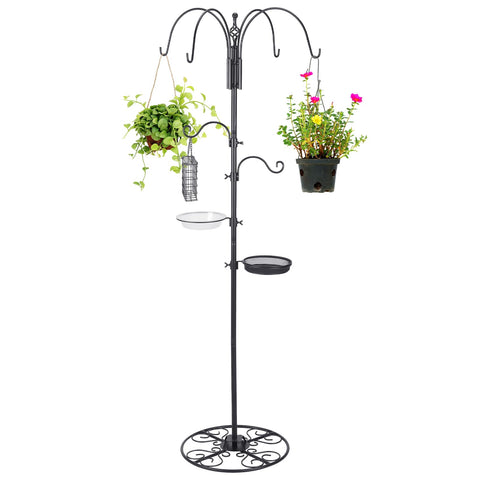 MorningRo adjustable shepherd hook stand in black for versatile garden display