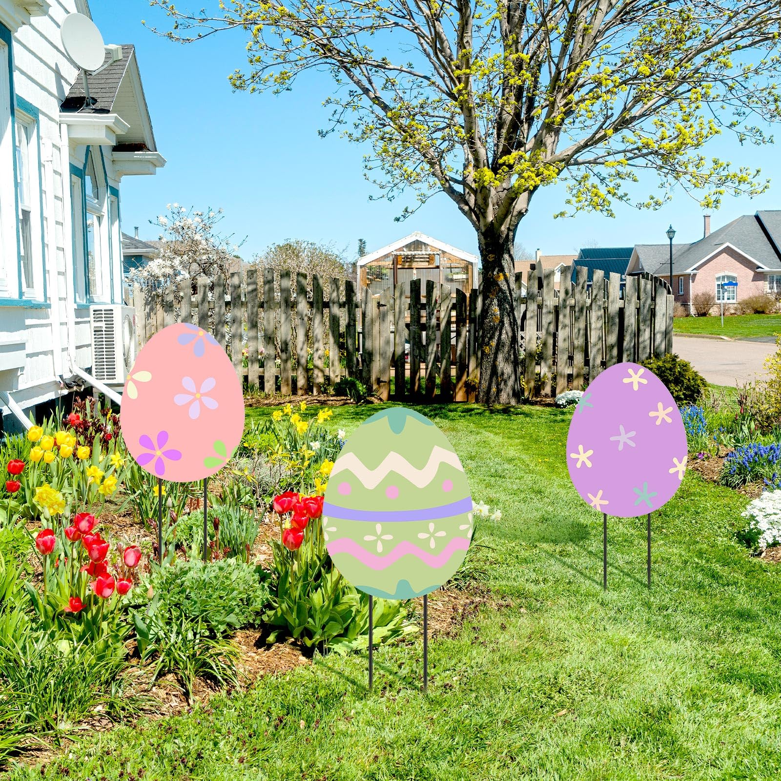MorningRo Easter egg yard sign 30cm compact display easily integrates with garden decor