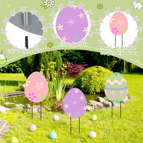 MorningRo Easter egg yard sign outdoor setup withstands weather with sturdy iron stake