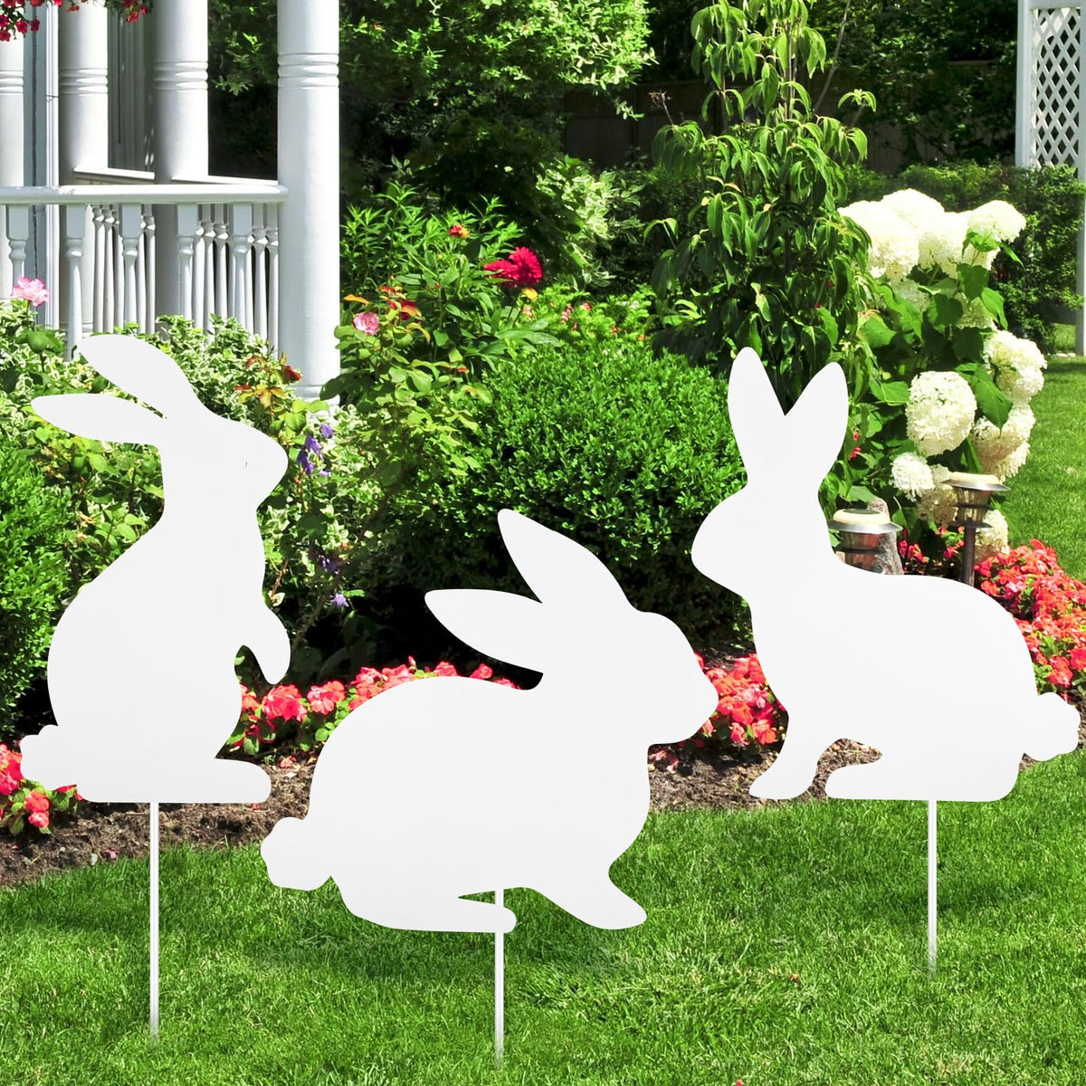 MorningRo Easter rabbit yard sign 40cm in white iron boosts outdoor curb appeal