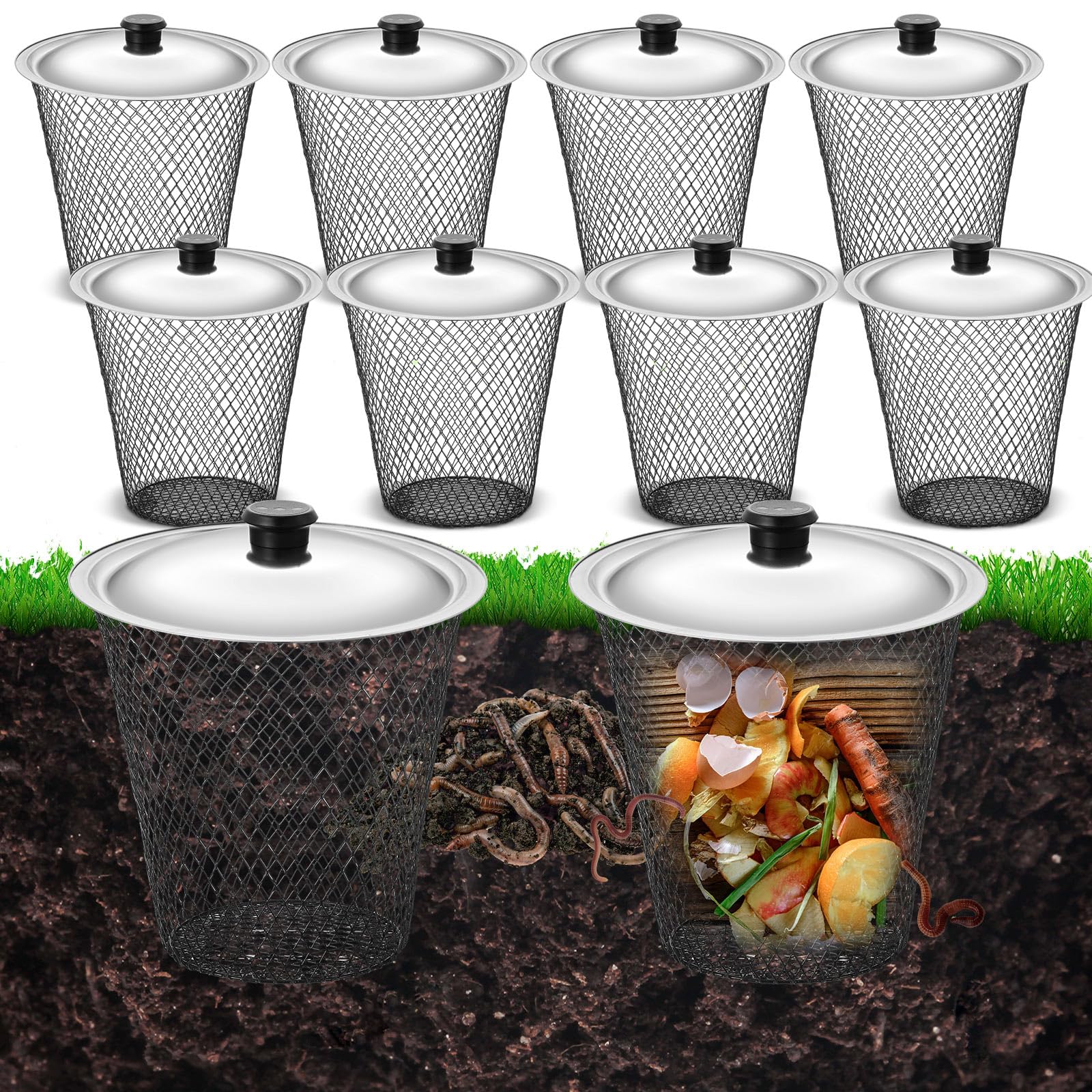 MorningRo inground worm composter with lids for efficient kitchen waste recycling.
