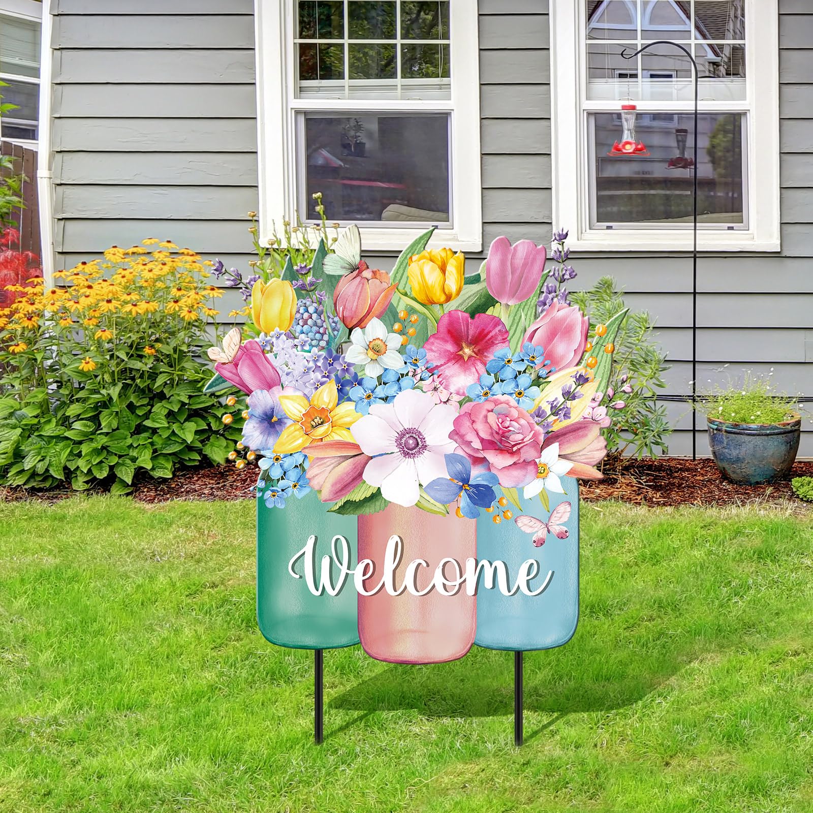 MorningRo patio yard sign on green lawn enhances curb appeal.