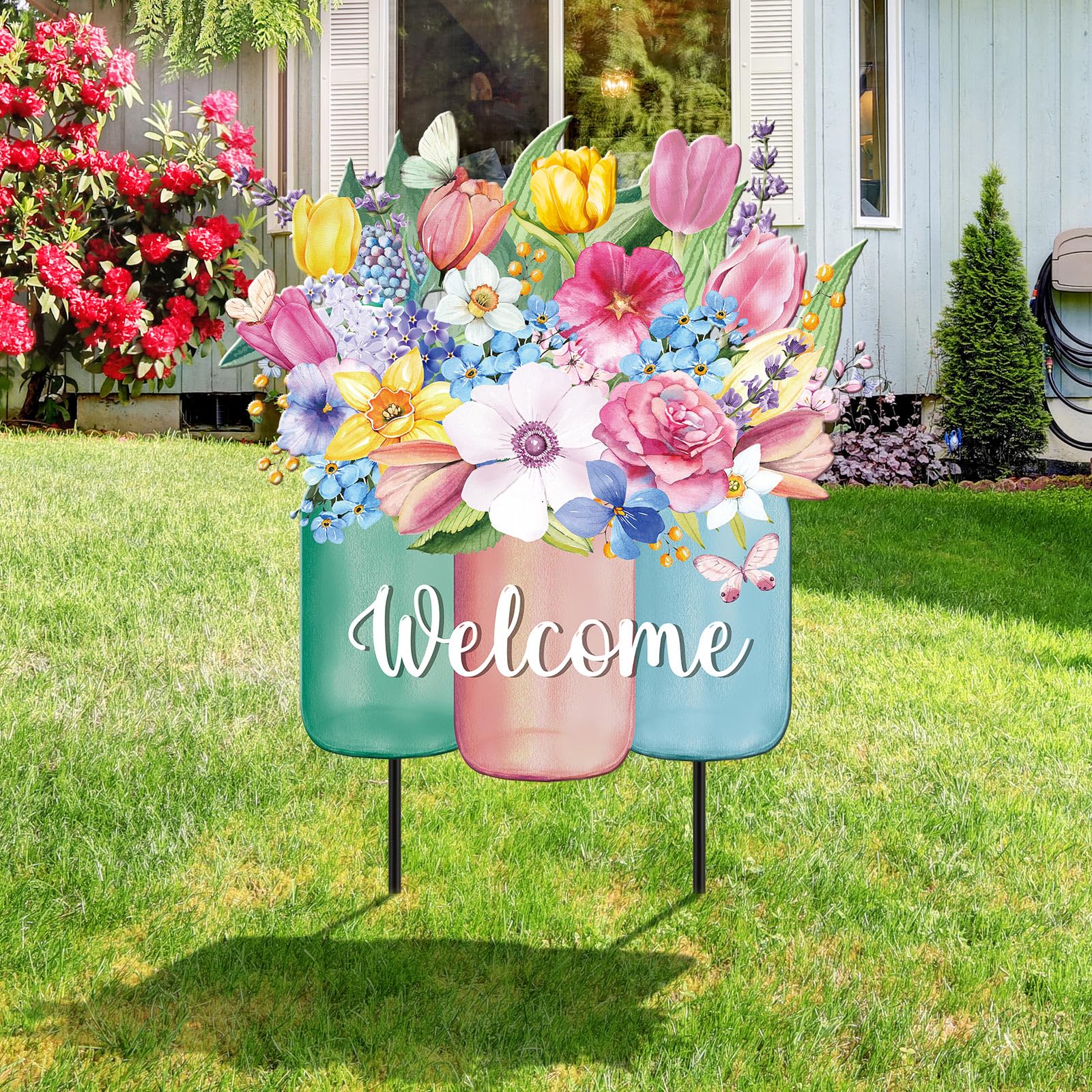MorningRo spring yard sign with flowers brightens your garden entry.