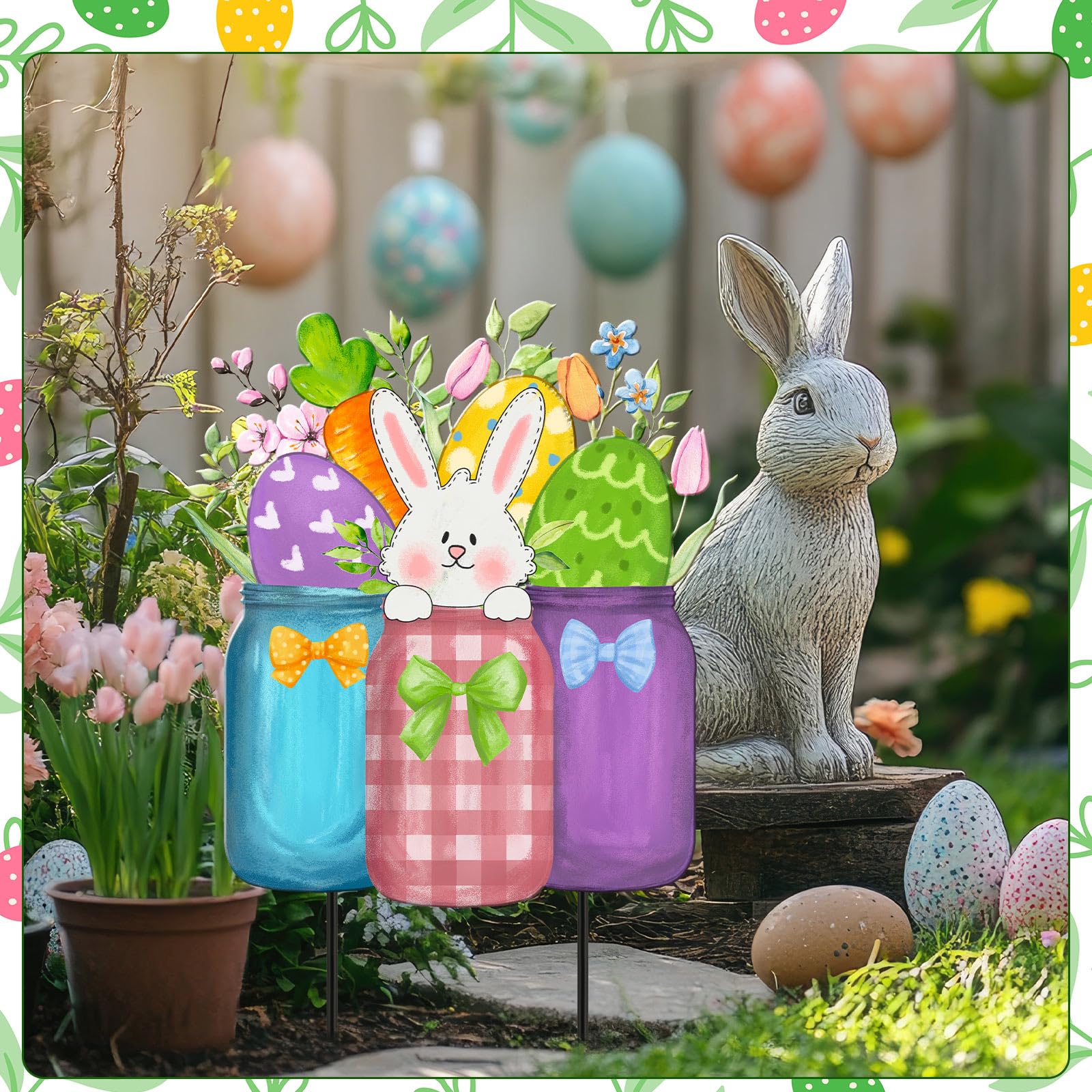 MorningRo garden decor with bunny-jar motif invites spring cheer.