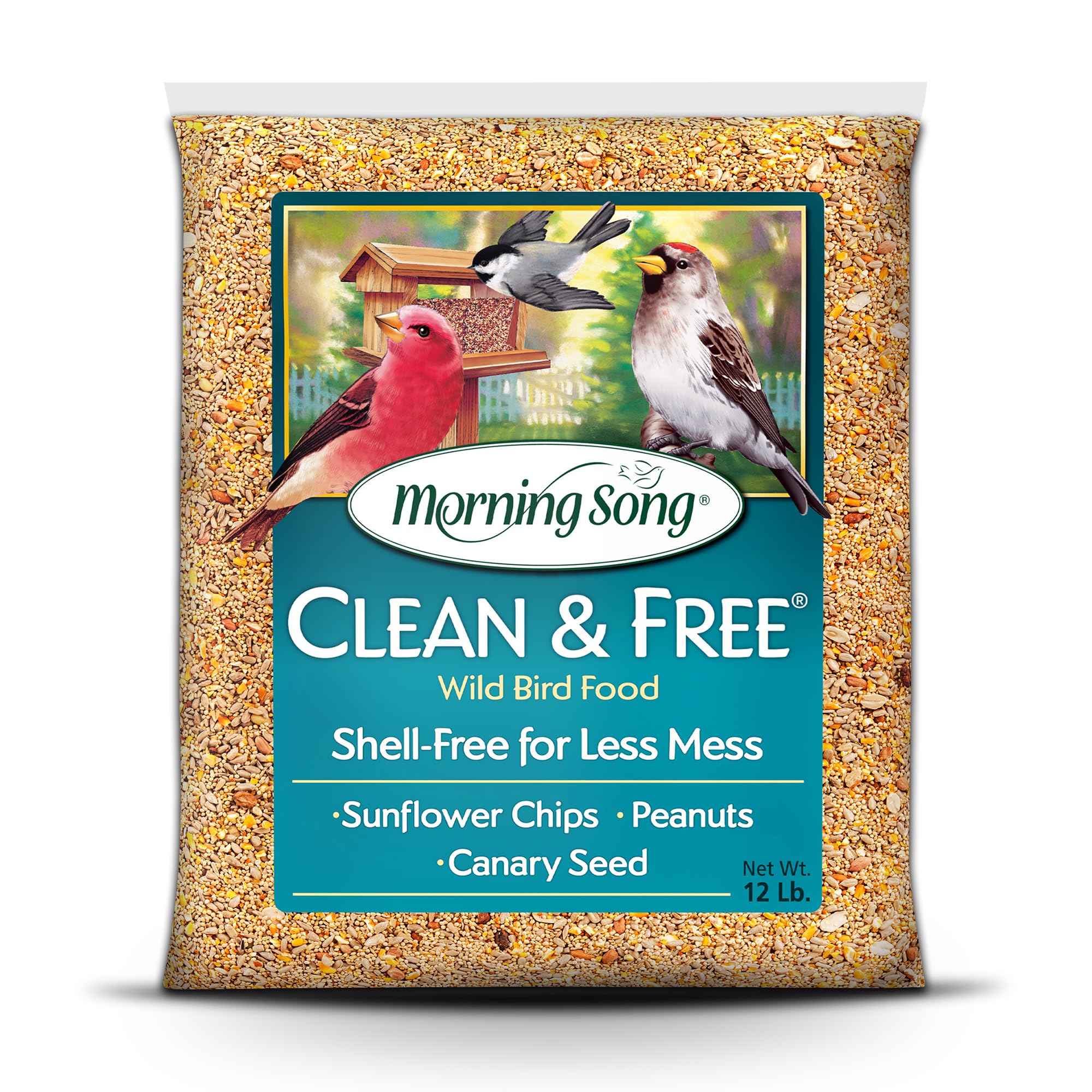 Morning Song Clean & Free seed in a feeder reduces mess and keeps surfaces clean