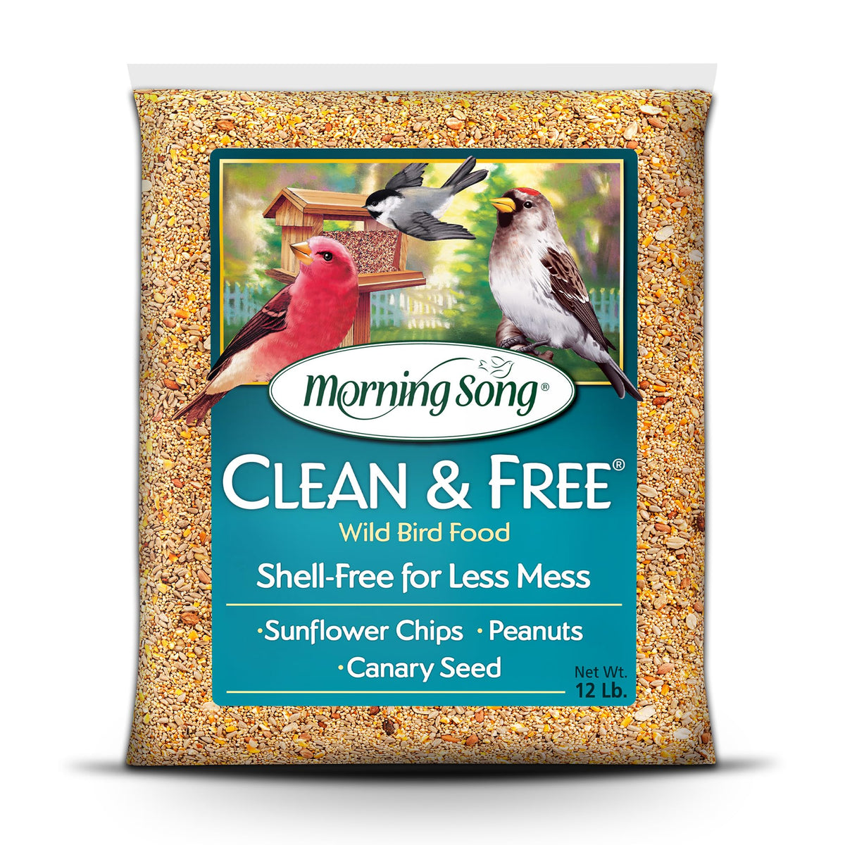 Morning Song Clean & Free seed in a feeder reduces mess and keeps surfaces clean