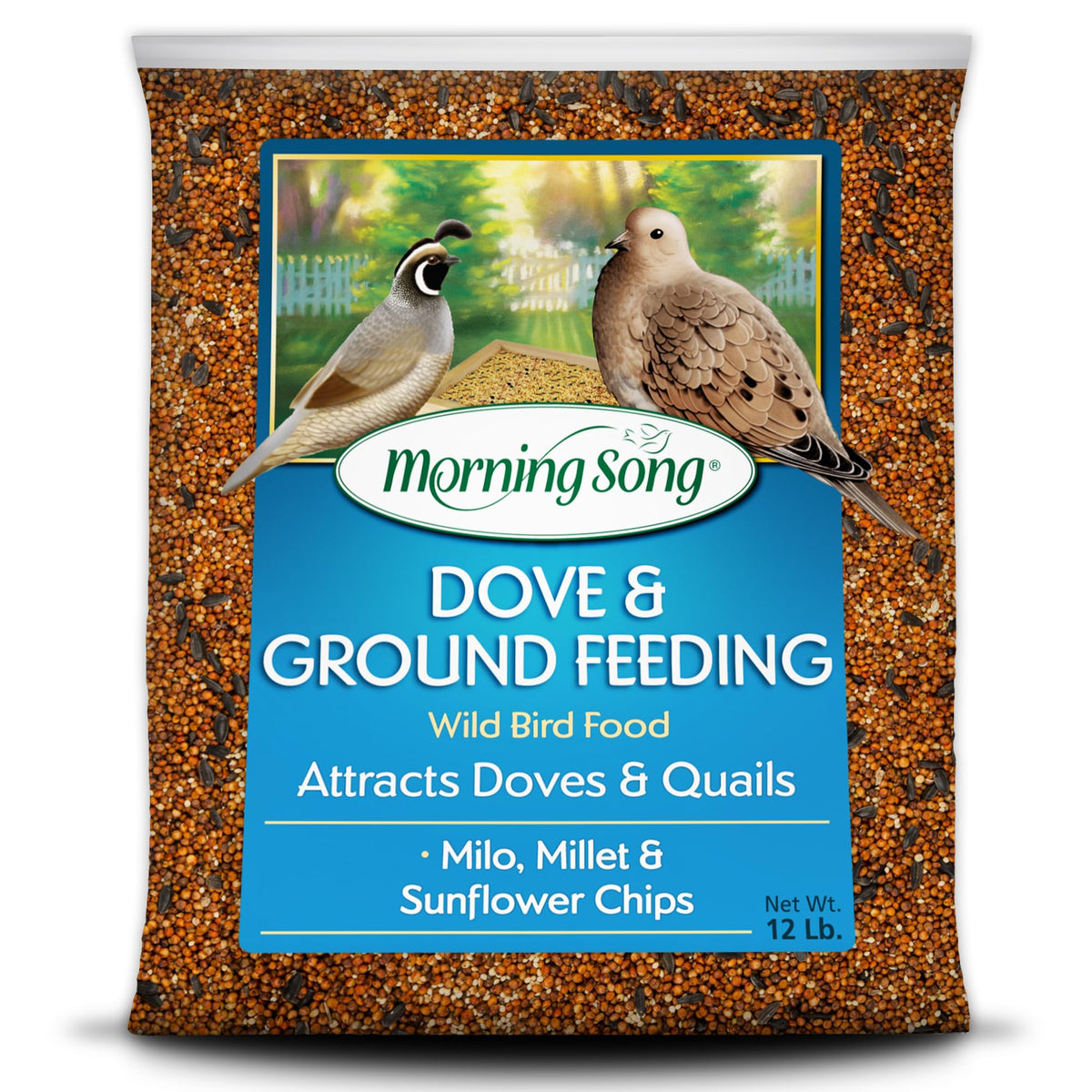 Morning Song Dove Ground-Feeding Seed Bag attracts doves for peaceful backyard viewing.