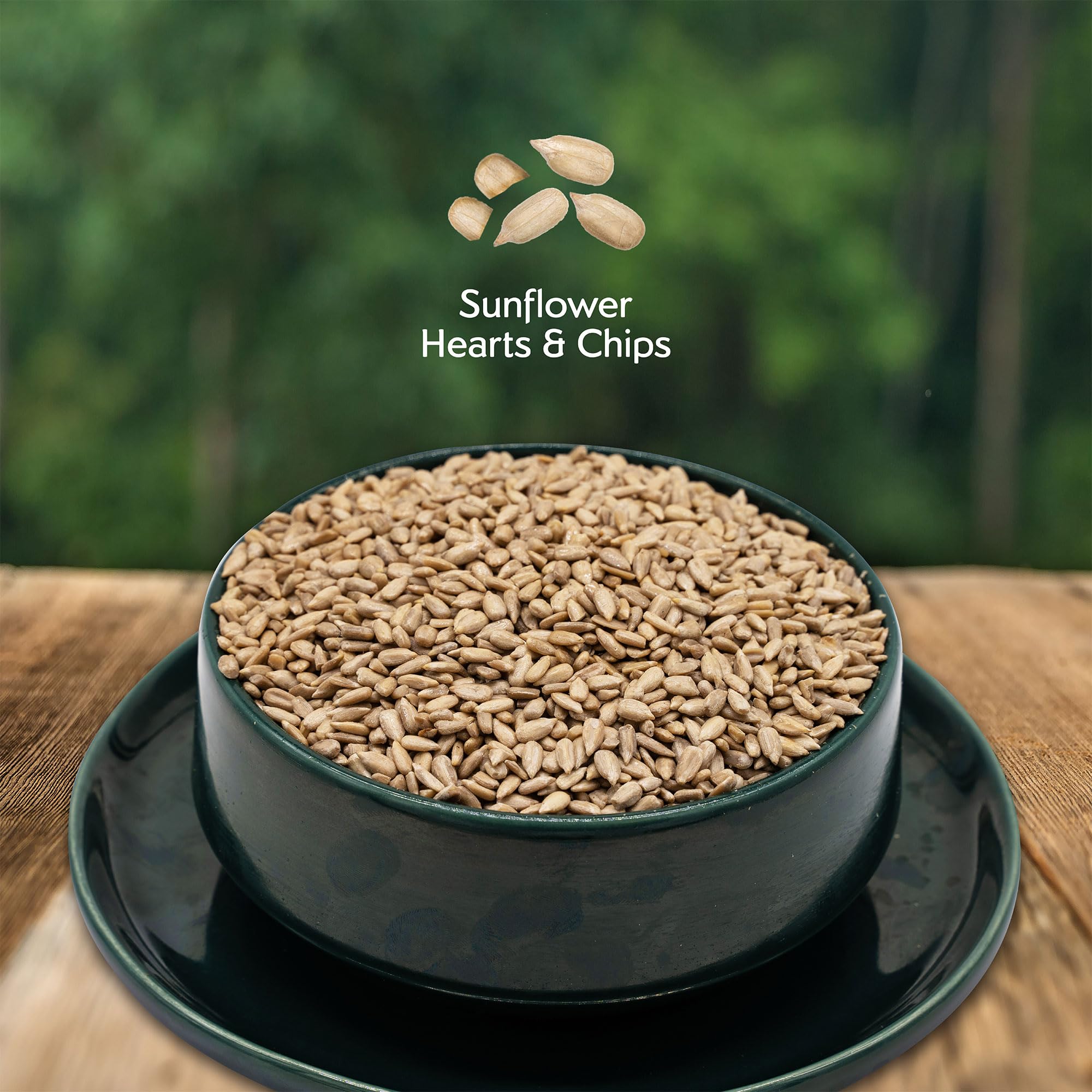 Morning Song sunflower hearts chips birdfeeder outdoors for mess-free feeding.