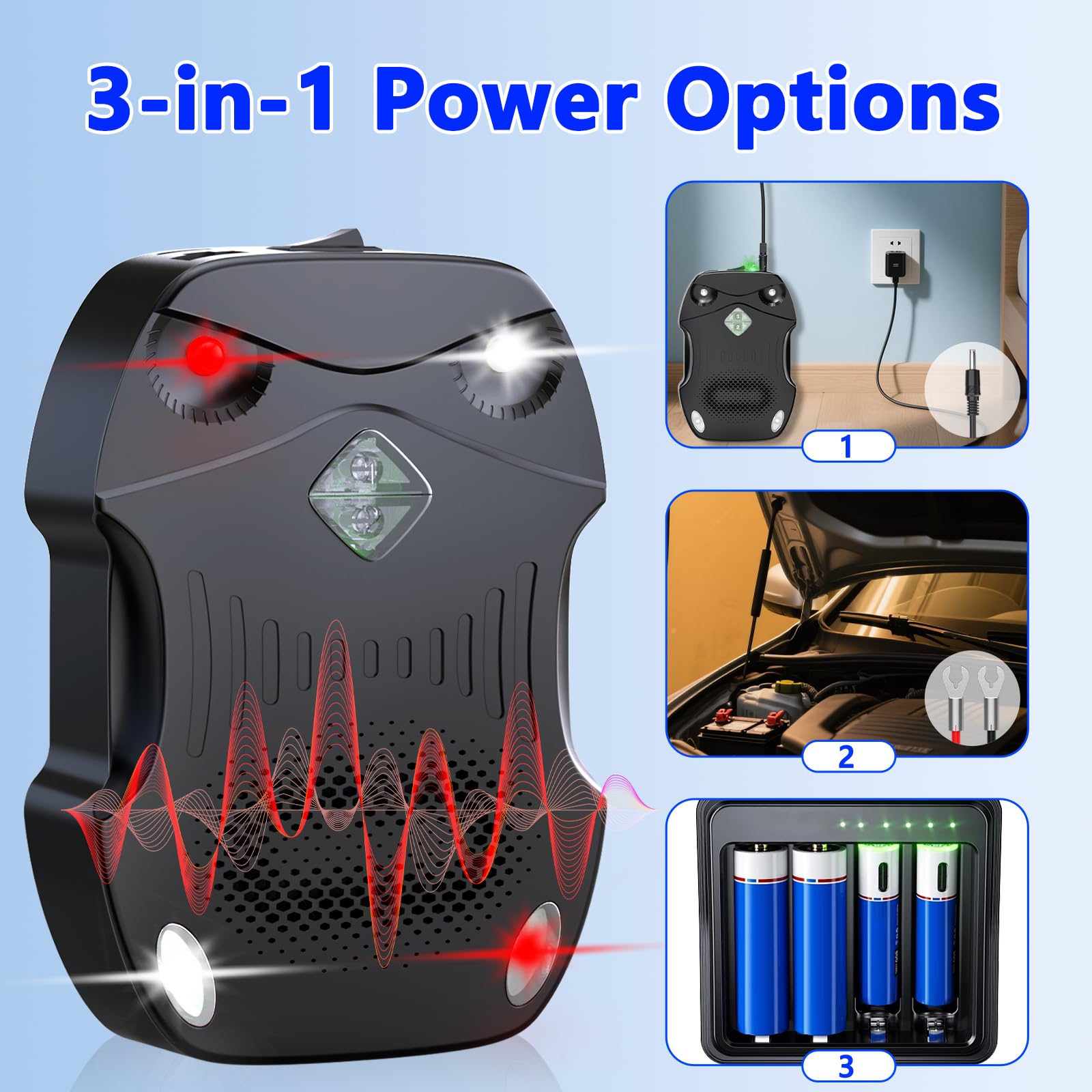 Morole two-speed ultrasonic rodent repeller with LED strobe provides visible deterrence