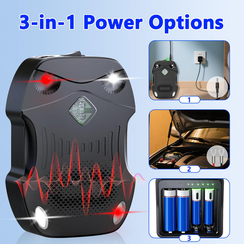 Morole two-speed ultrasonic rodent repeller with LED strobe provides visible deterrence