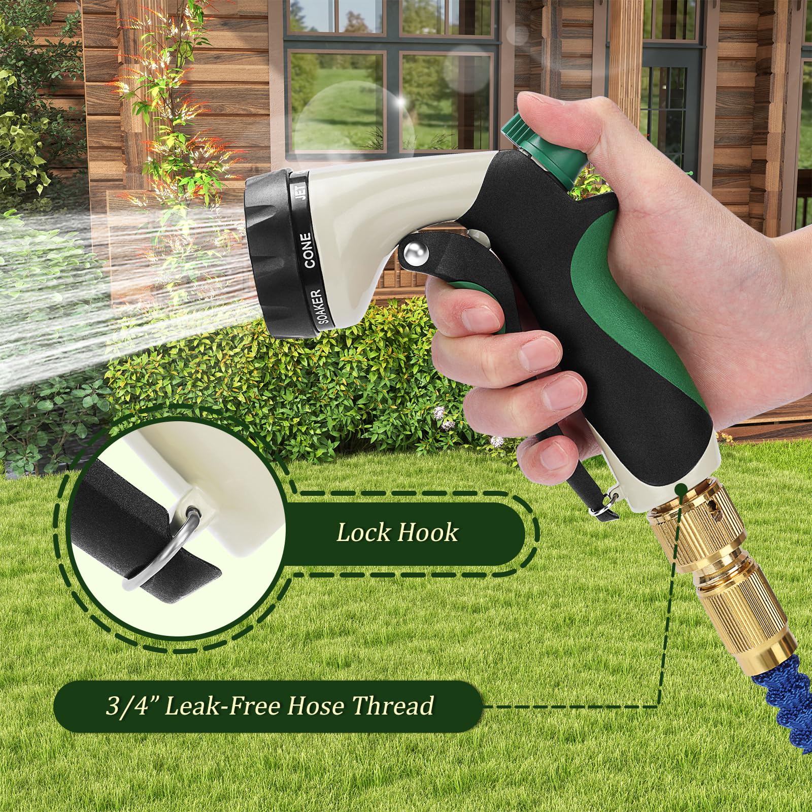 MORROWIND nozzle showing eight spray patterns for versatile garden tasks