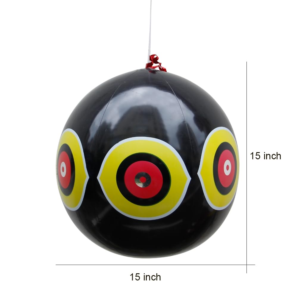 MorTime inflatable decoy with reflective eyes deters birds from decks and patios