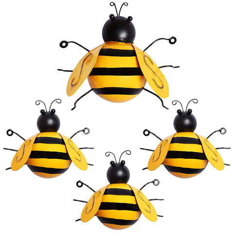 MorTime metal bee wall art in yellow adds garden charm for outdoor decor