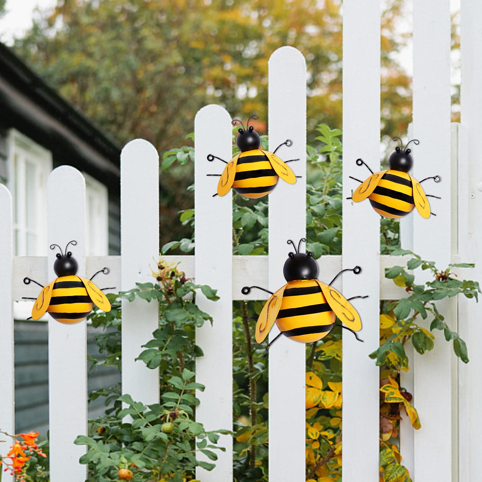 MorTime metal bee wall art yellow-03 creates a cheerful outdoor focal point