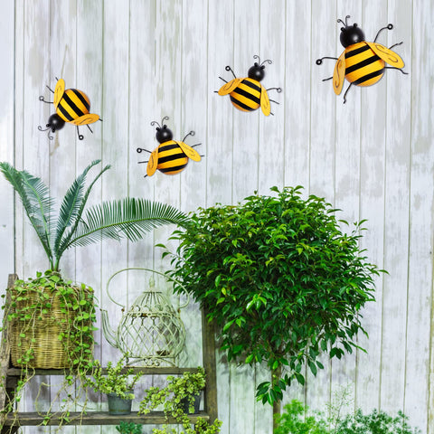 MorTime metal bee wall art yellow-05 suits lawn decor and spring gatherings
