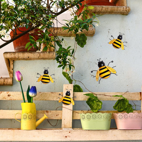 MorTime metal bee wall art yellow-07 complements porch or tree decor