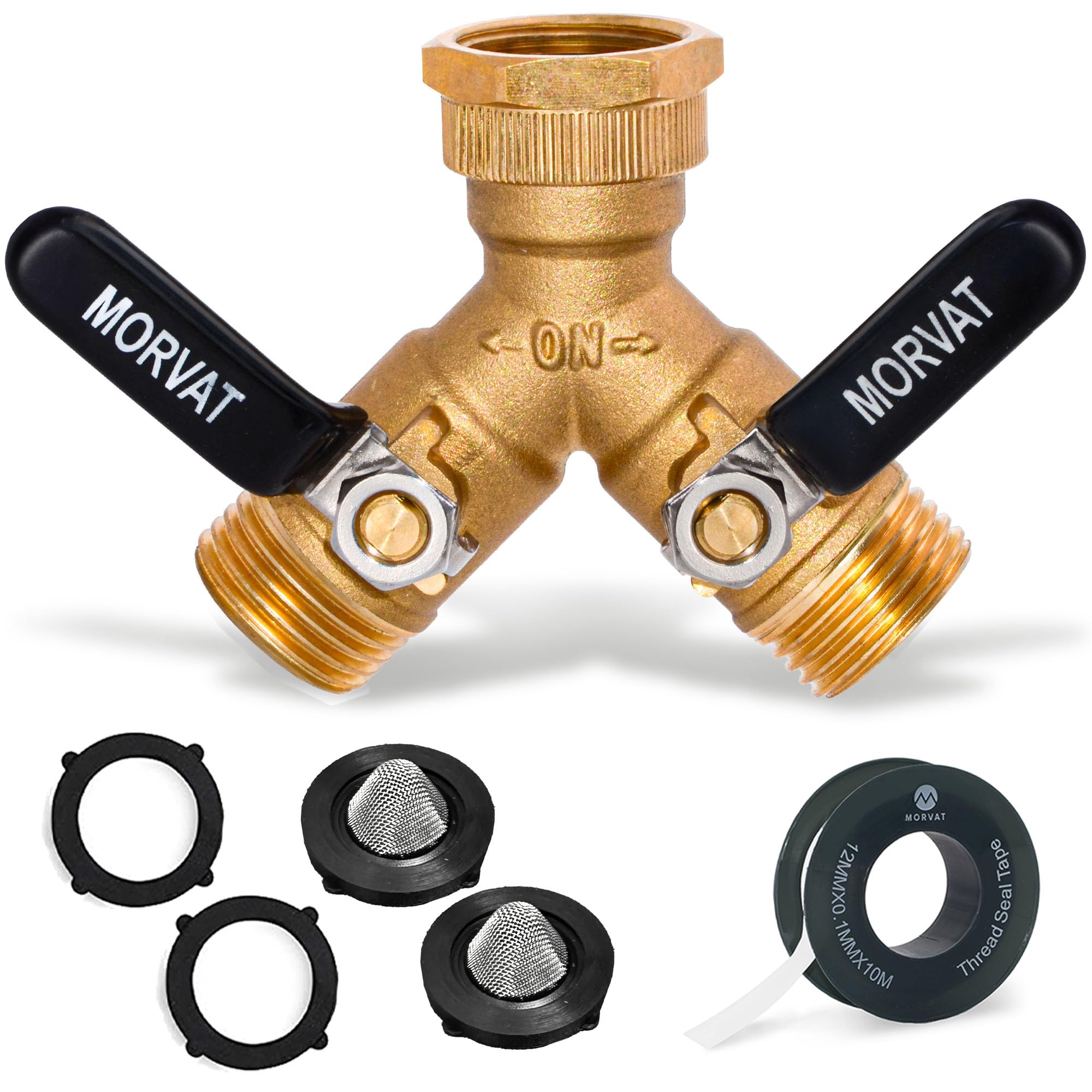 Morvat brass 2-way Y-splitter outlets enable dual watering options for two hoses