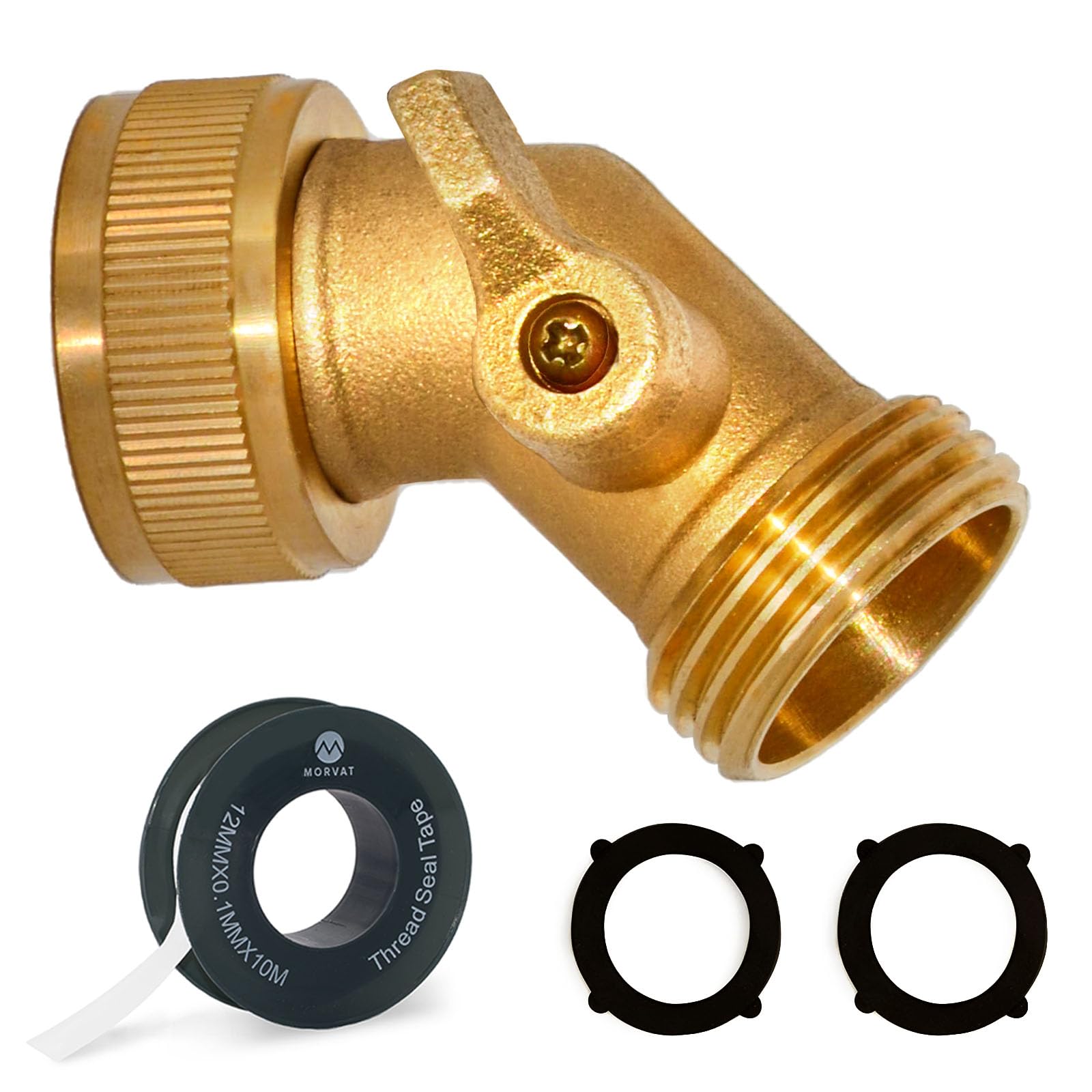Morvat garden hose elbow 45-degree angle with swivel improves low-stress connections.