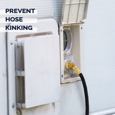 Morvat hose elbow with swivel prevents hose kinks during watering.