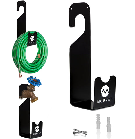 Morvat hose hanger with 150ft wall mount for secure garden storage.