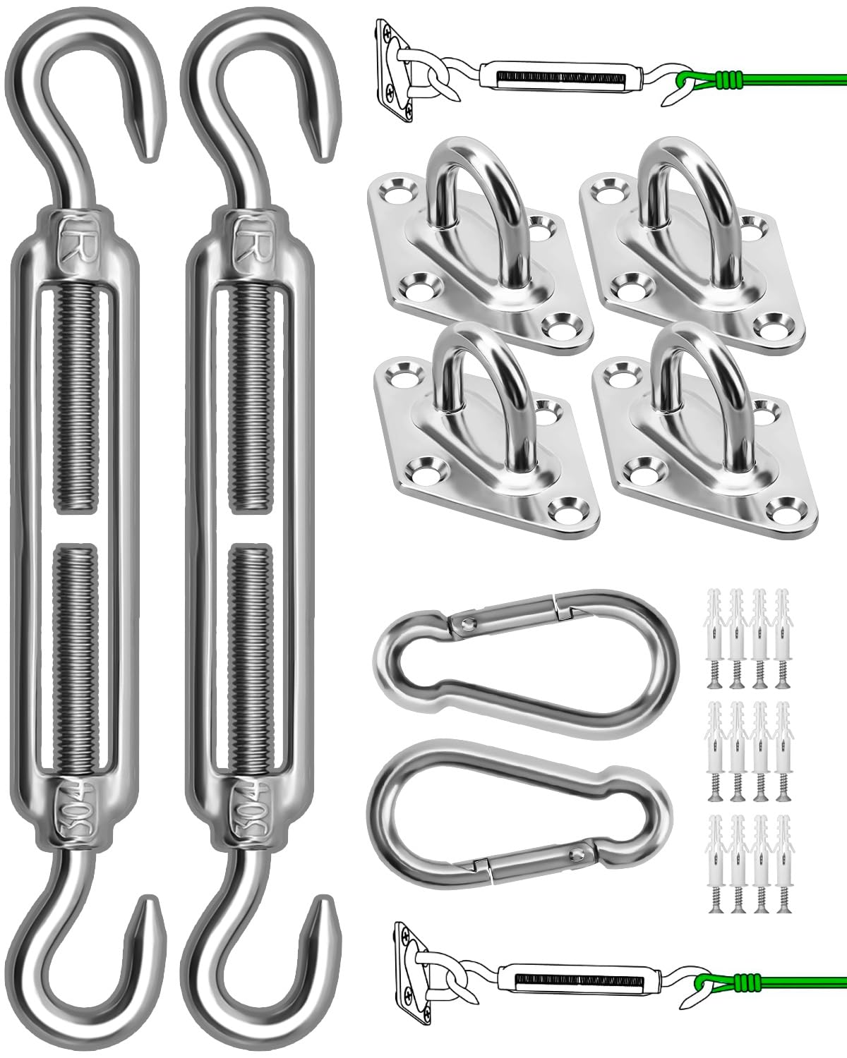 Morzejar hardware kit close-up for outdoor shade sail stability
