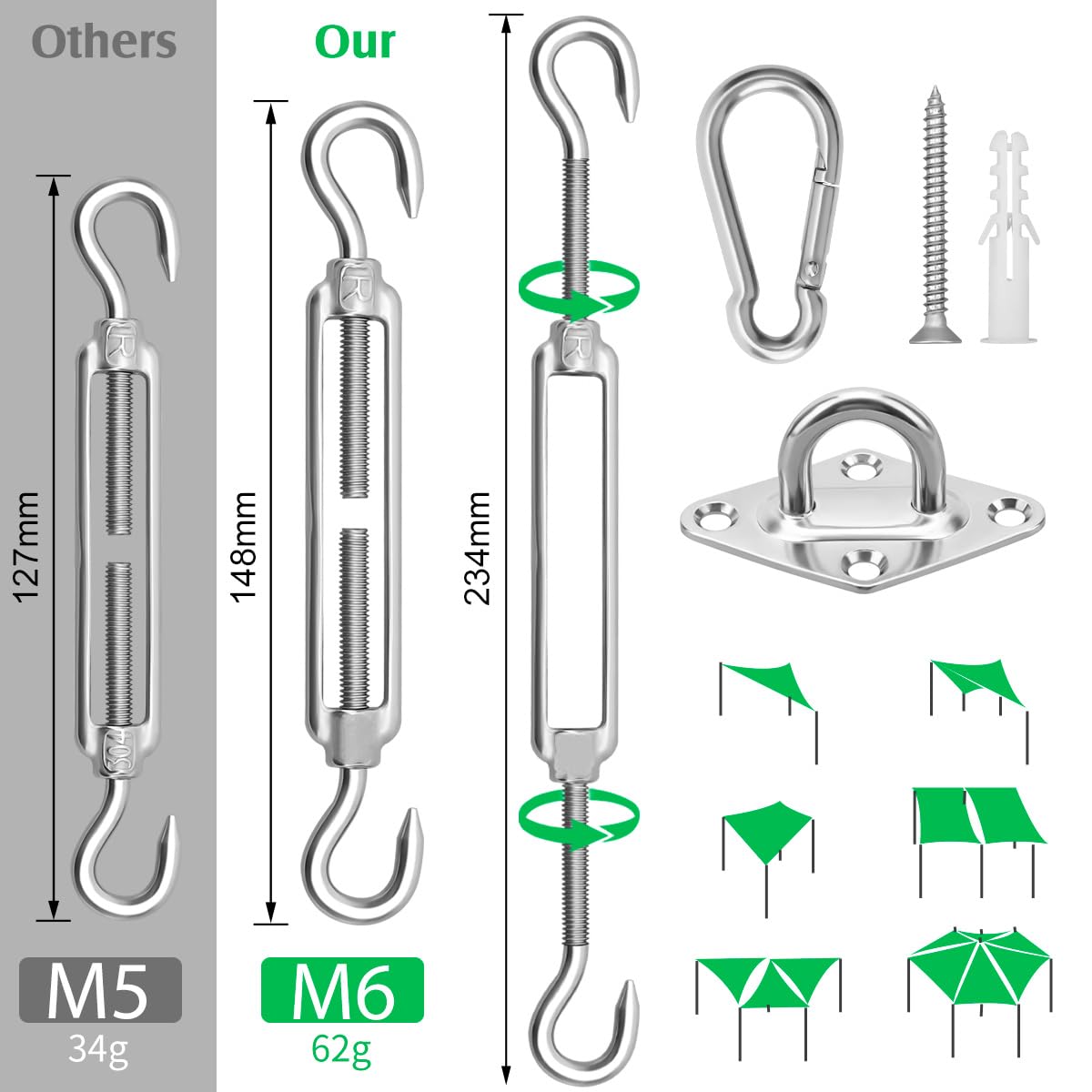Morzejar 6in pad eyes provide secure anchor points for sails.