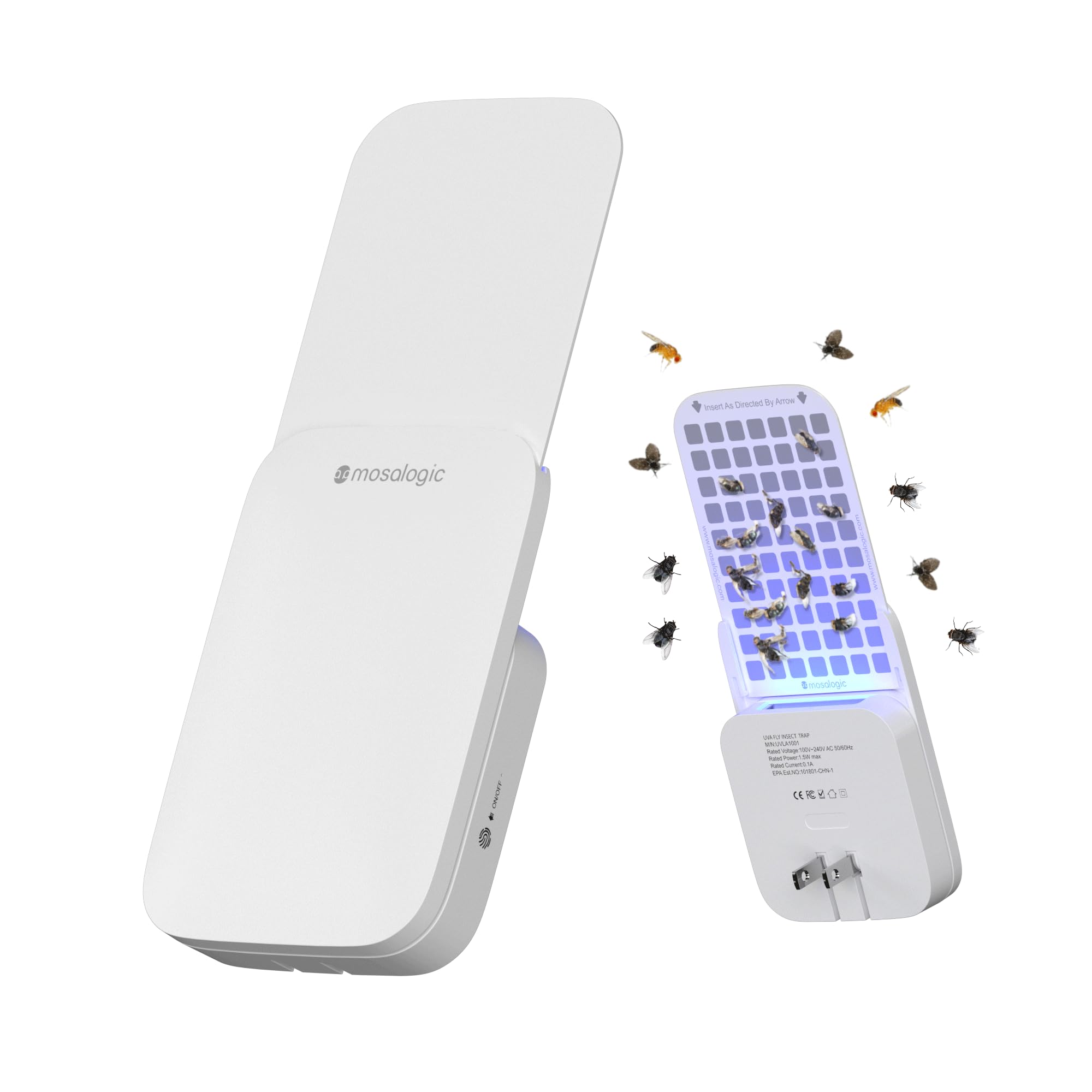 Mosalogic Fly Trap plug-in white front view for quiet indoor use