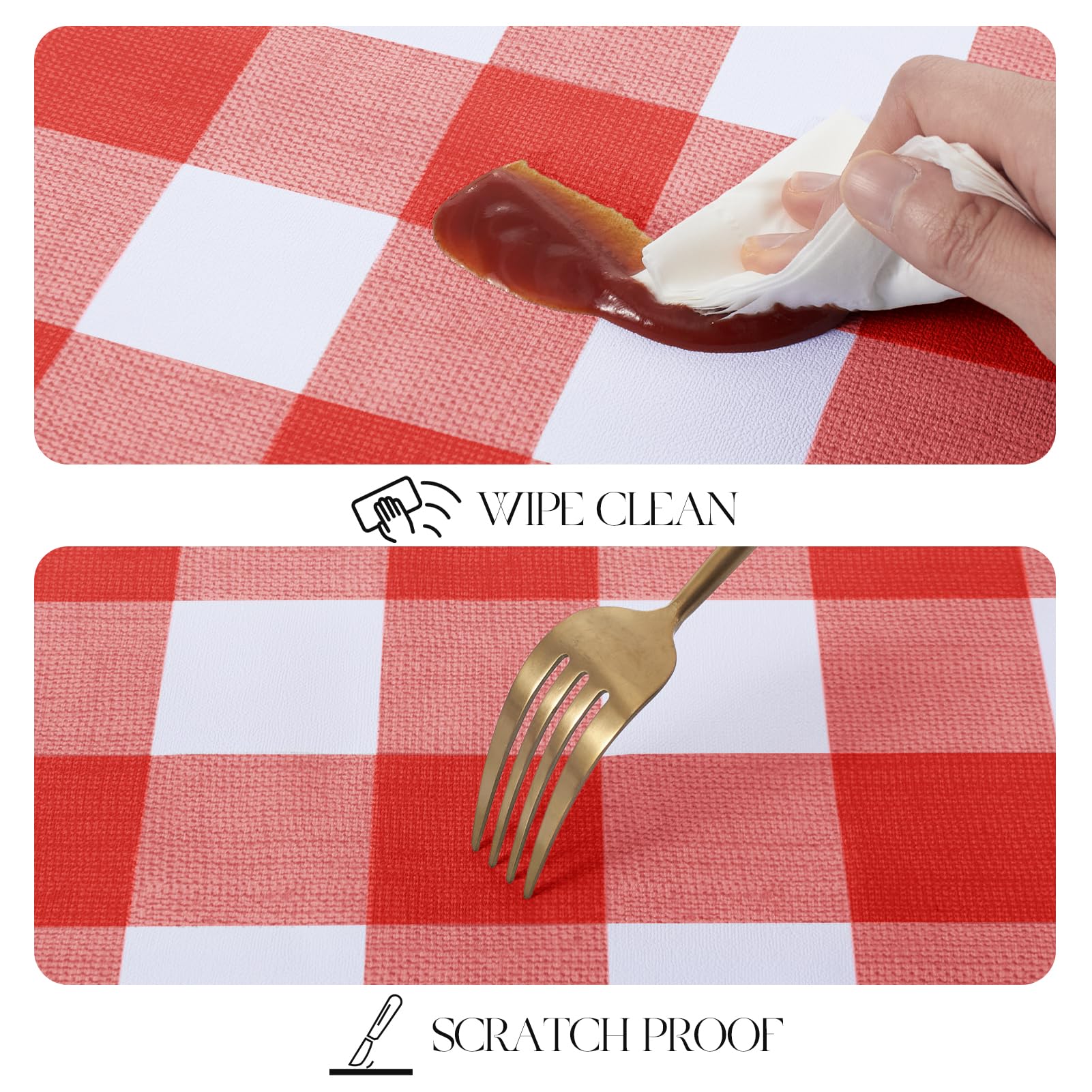 MOSAYT heavy-duty wipeable tablecloth with sewn edges for resilience.