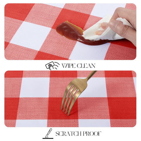 MOSAYT heavy-duty wipeable tablecloth with sewn edges for resilience.