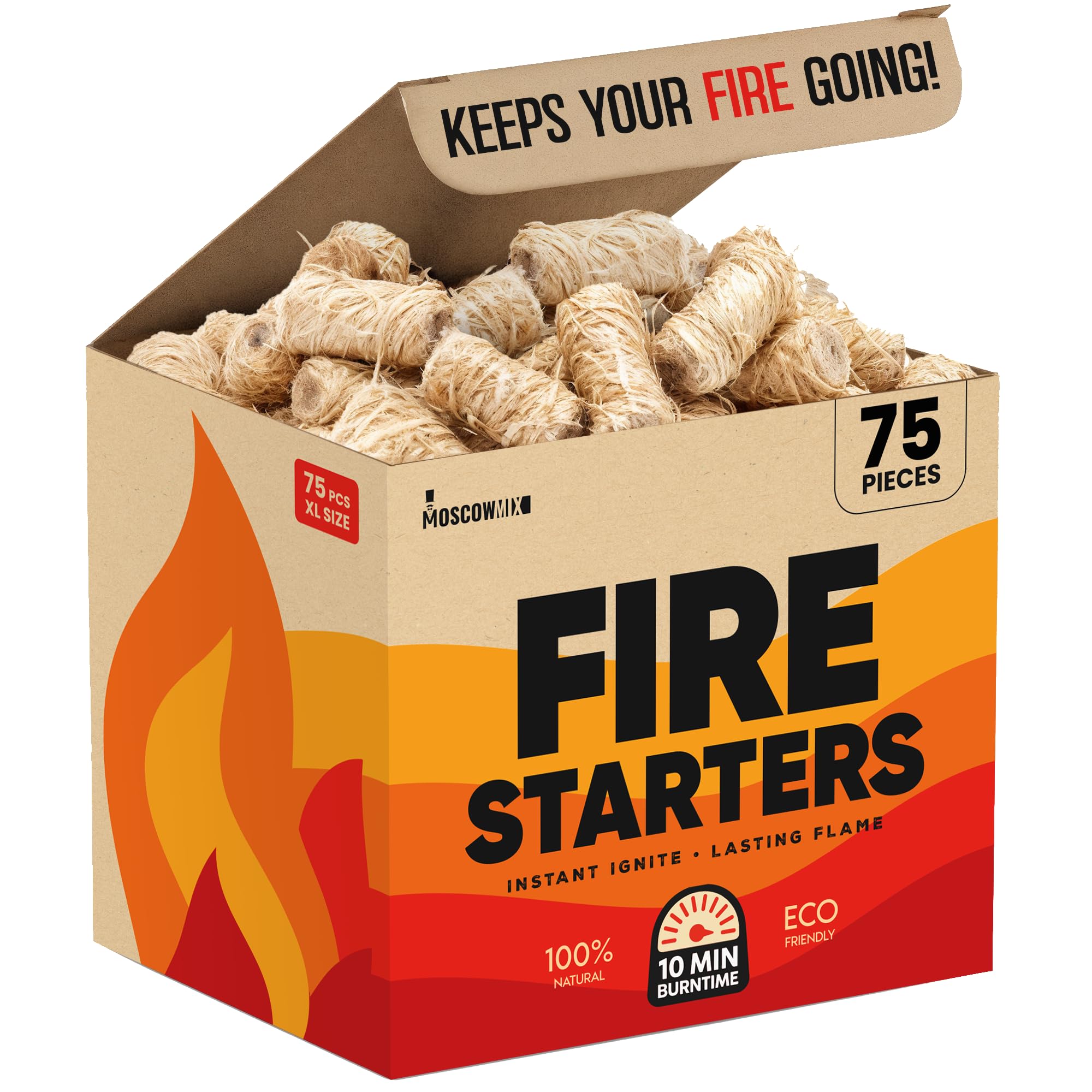 Moscow-Mix Fire Starter 75-pack ready for quick ignition for fireplaces and grills