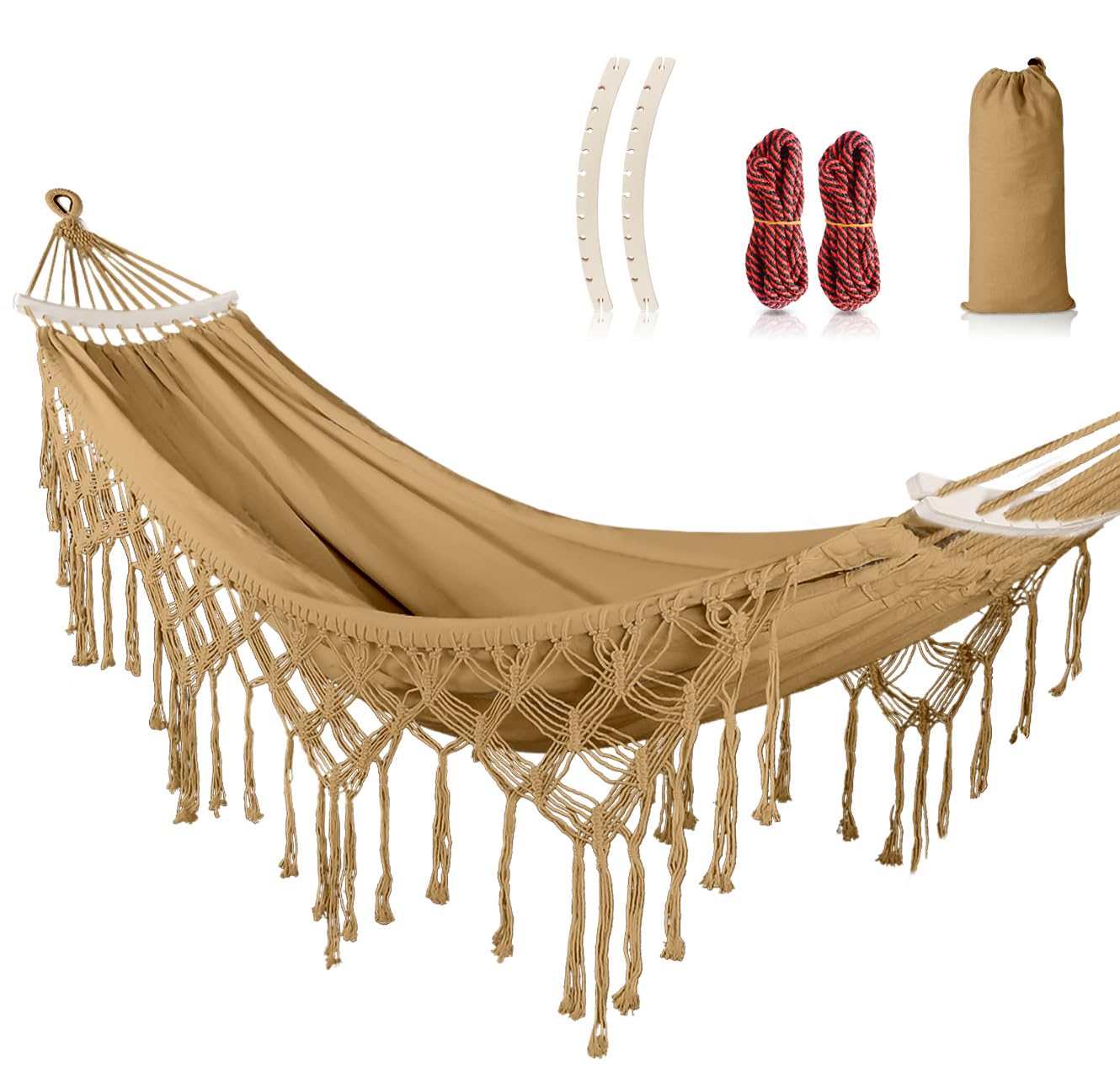 MOSFiATA backyard hammock with tassels enhances outdoor lounging and style.