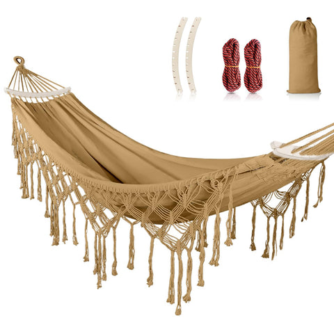 MOSFiATA backyard hammock with tassels enhances outdoor lounging and style.
