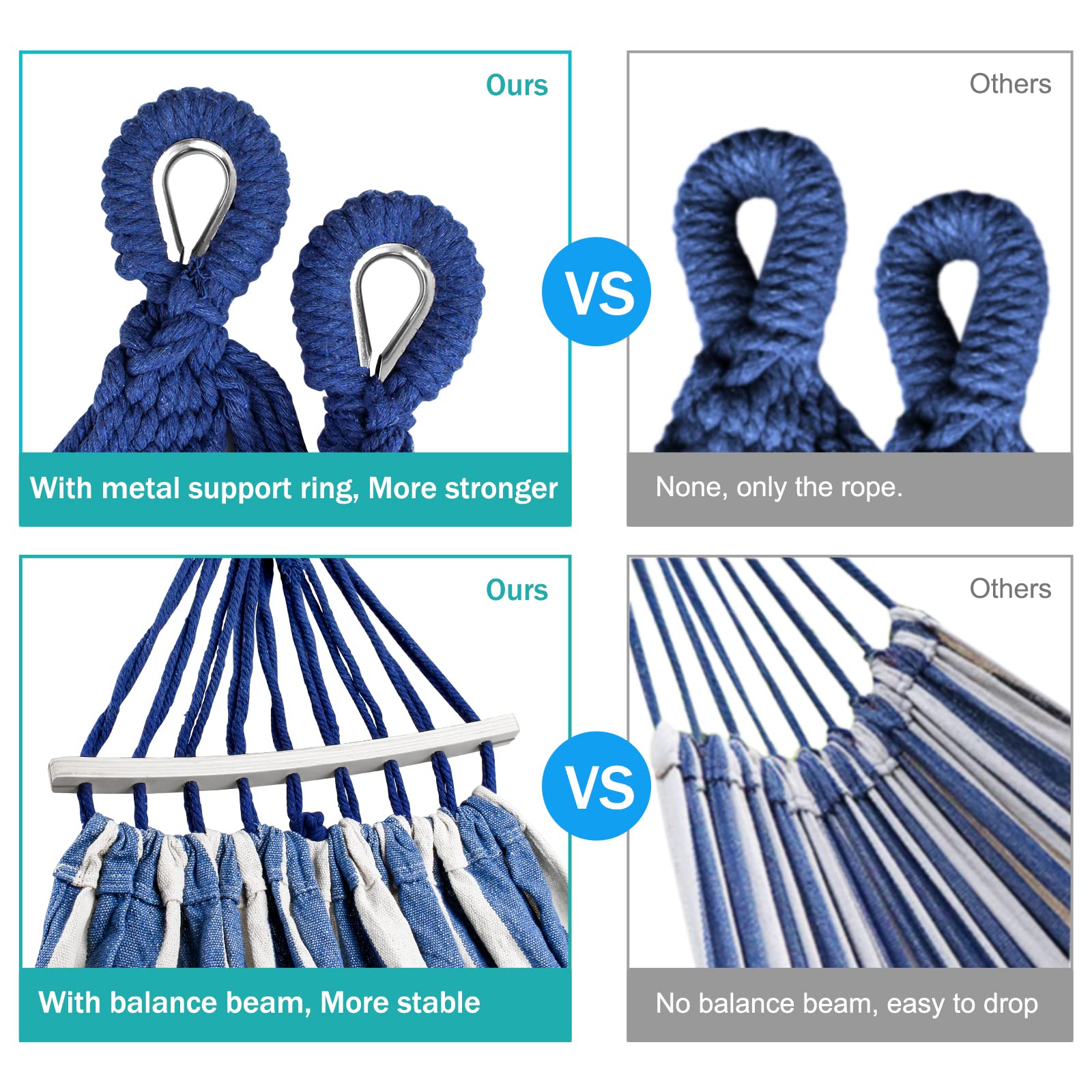 MOSFiATA metal knot reduces rope wear, extending hammock life.