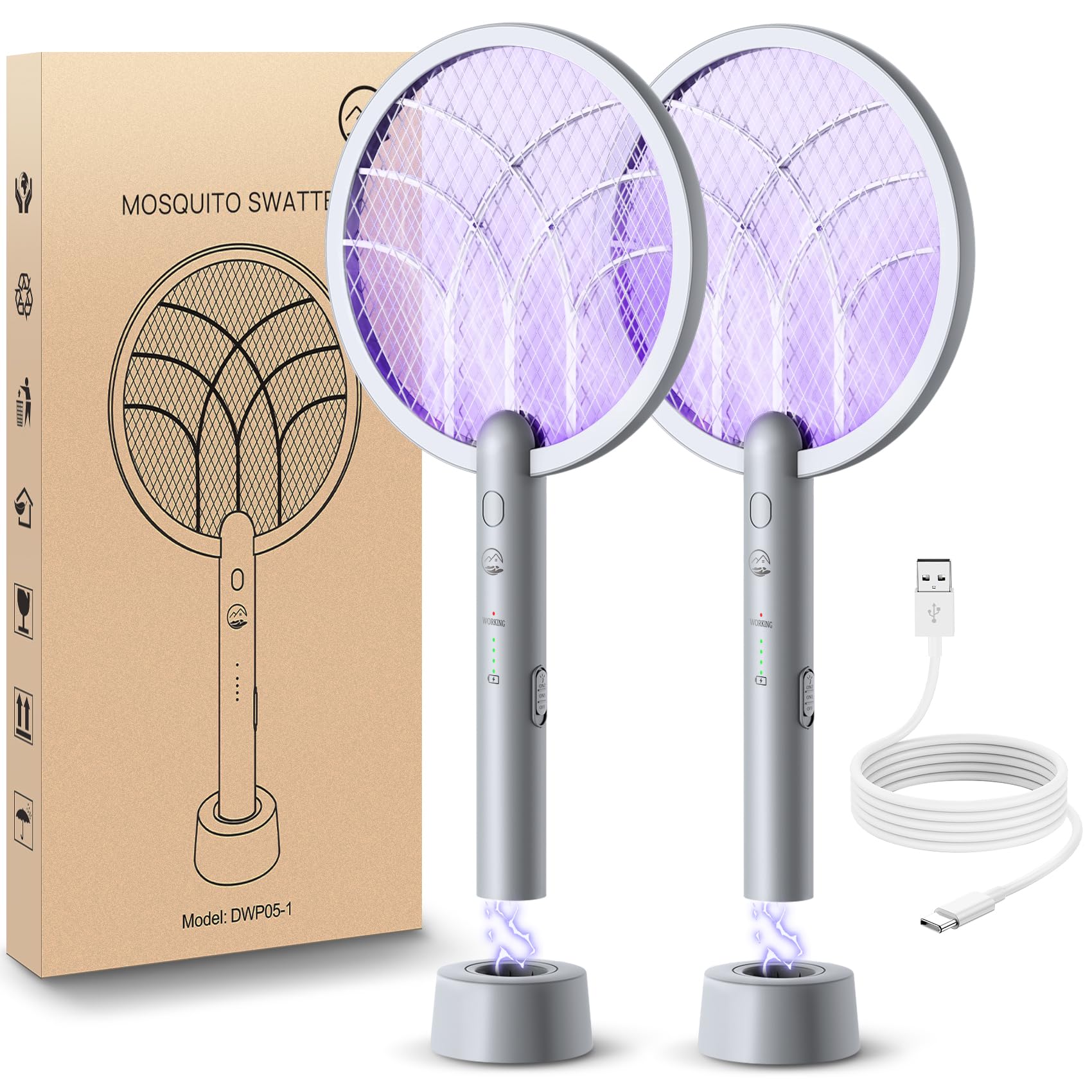 Mosiller electric fly swatter racket with 4000V grid for rapid bug elimination.