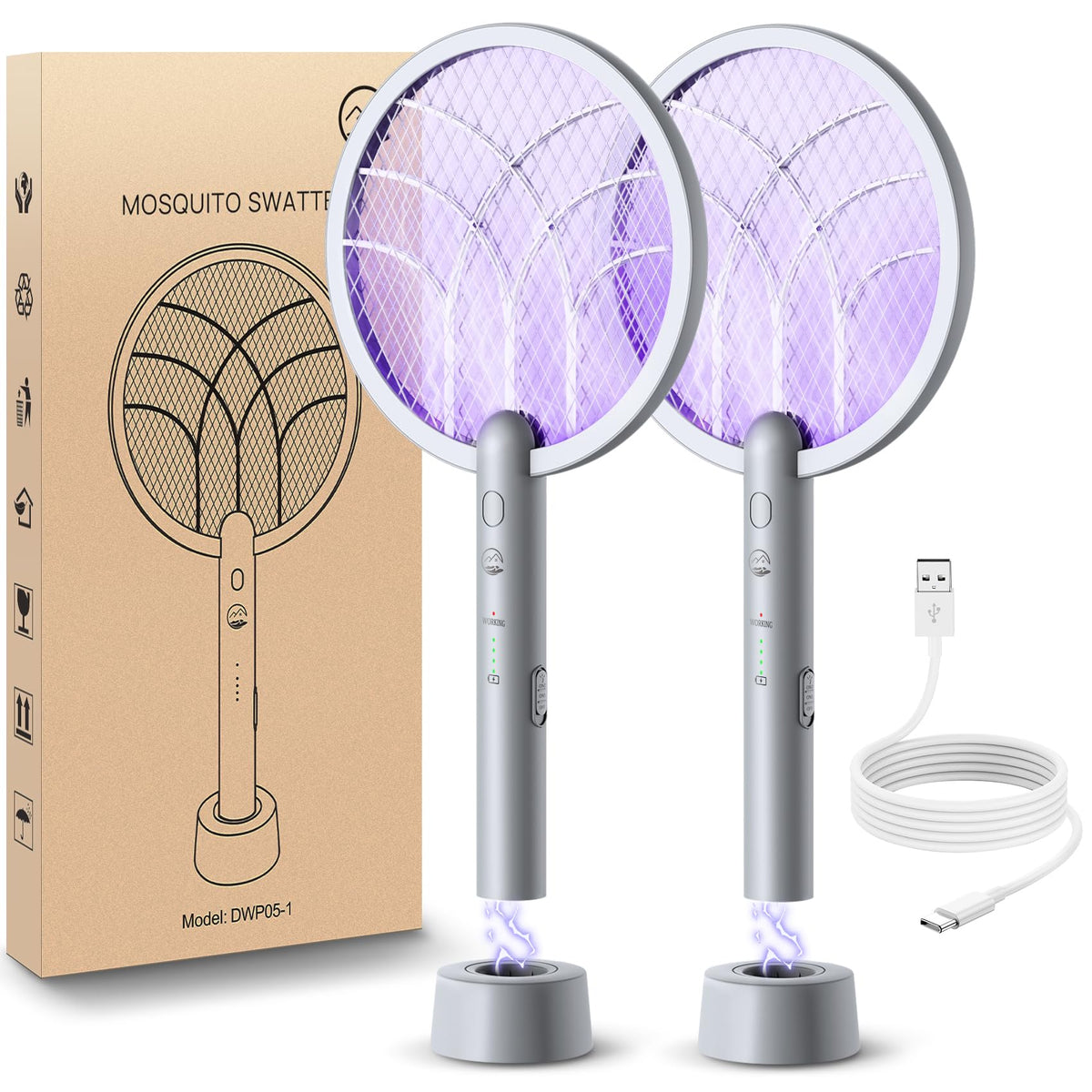 Mosiller electric fly swatter racket with 4000V grid for rapid bug elimination.