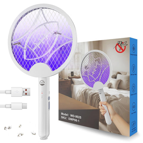 Mosiller electric fly swatter racket in foldable mode for quick travel and easy pest zaps