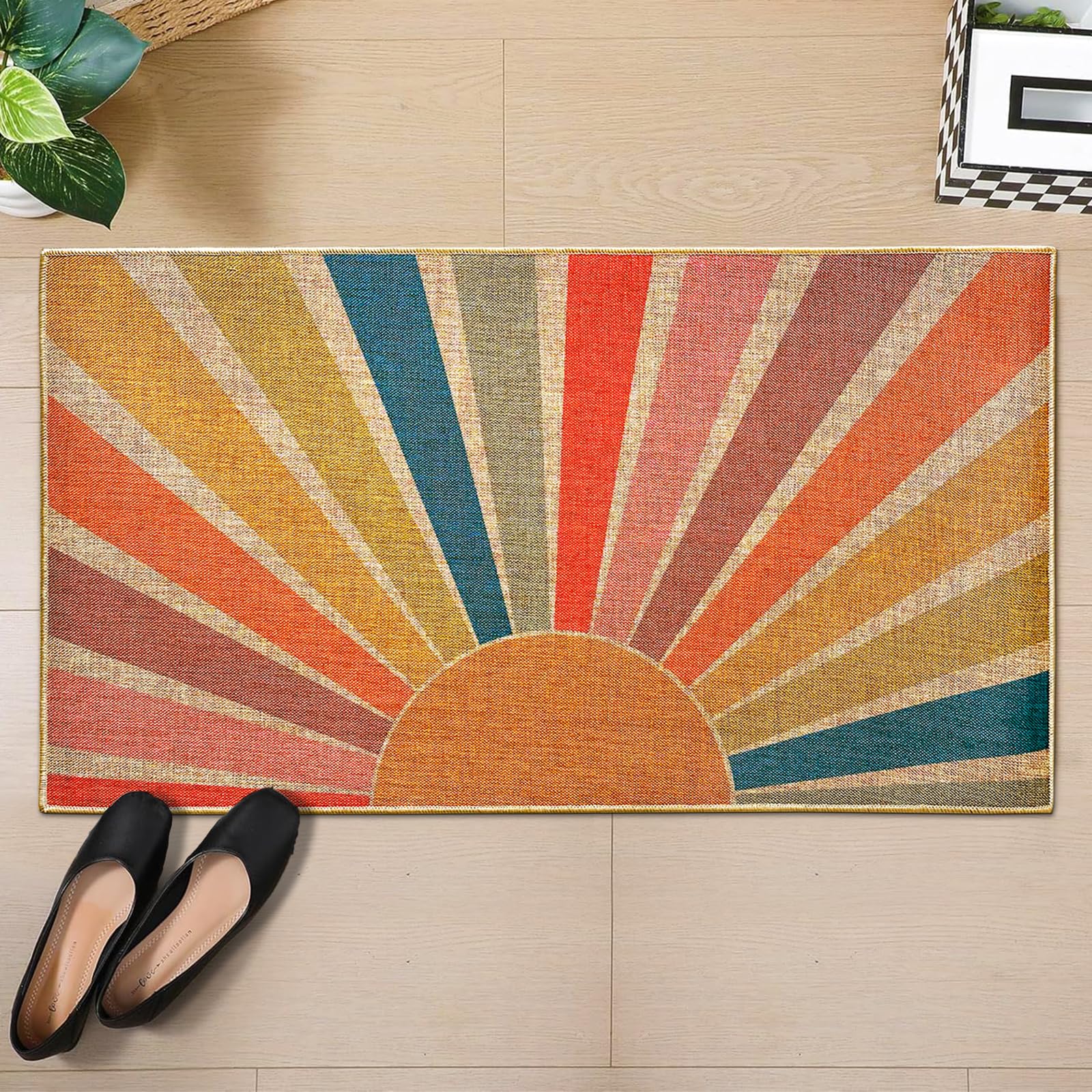 MOSITU Rainbow Doormat boho design complements modern interiors while withstanding weather exposure.