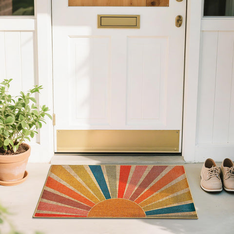 MOSITU Rainbow Doormat pattern closeup highlights vibrant colors that resist fading with use.