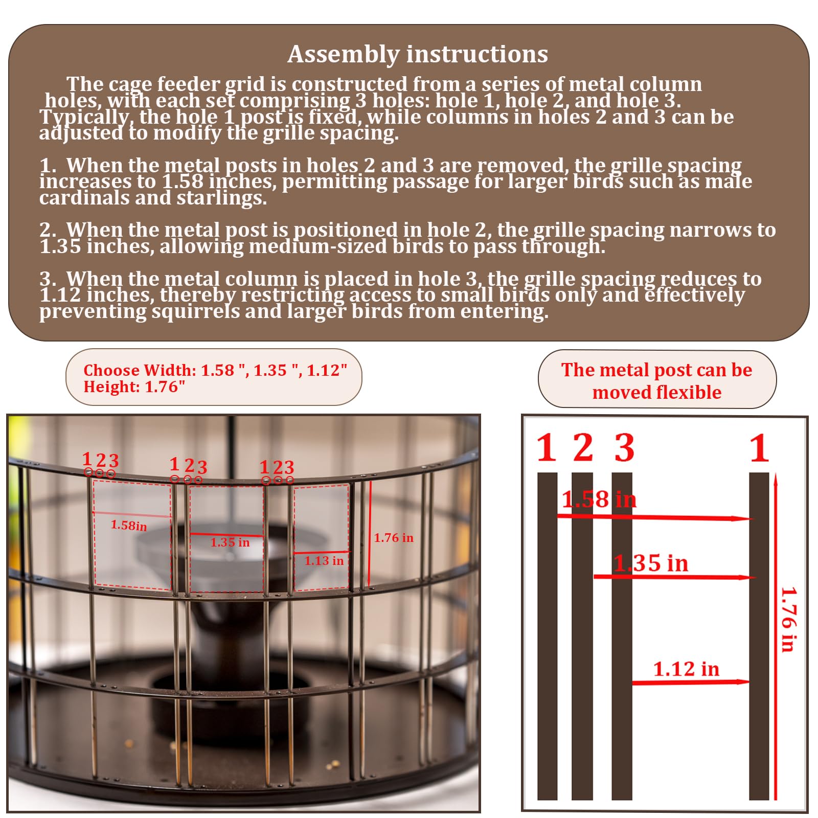 Mosloly 3lb capacity seed tube reduces refills during busy backyard bird seasons.