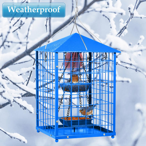 Mosloly Bluebird Feeder squirrel-proof guard protects seed from intruders.