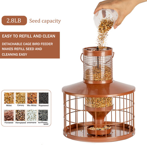 Mosloly caged bird feeder durable metal construction for long outdoor use.
