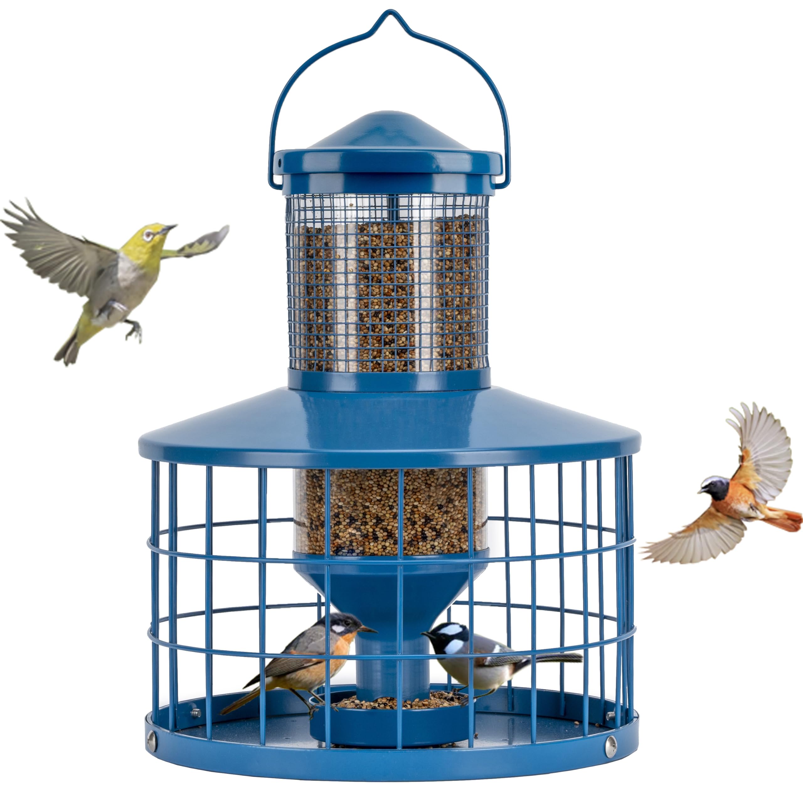 Mosloly caged bird feeder tube with clear window for seed level viewing