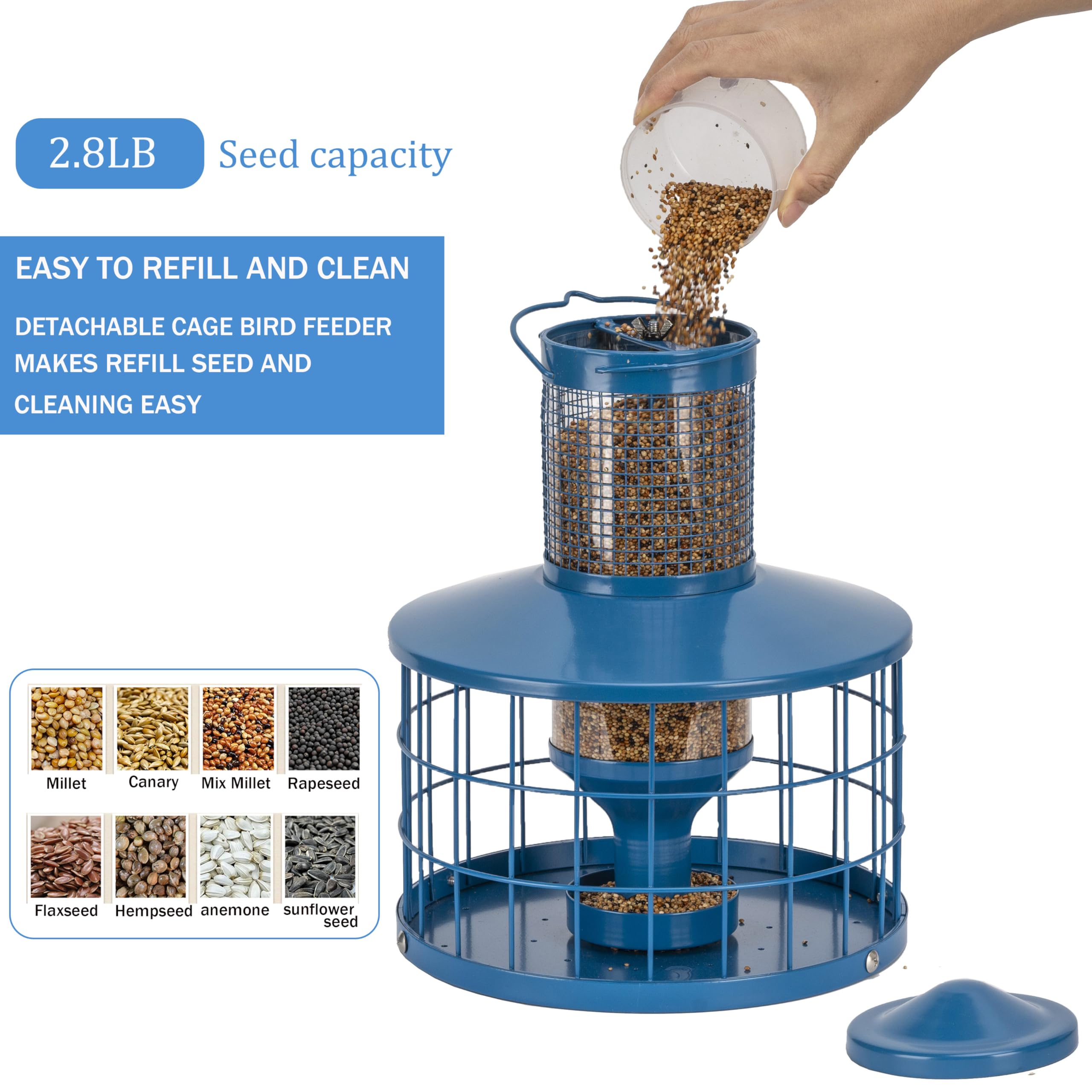 Mosloly metal cage feeder in blue for durable outdoor use