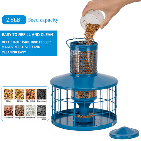 Mosloly metal cage feeder in blue for durable outdoor use