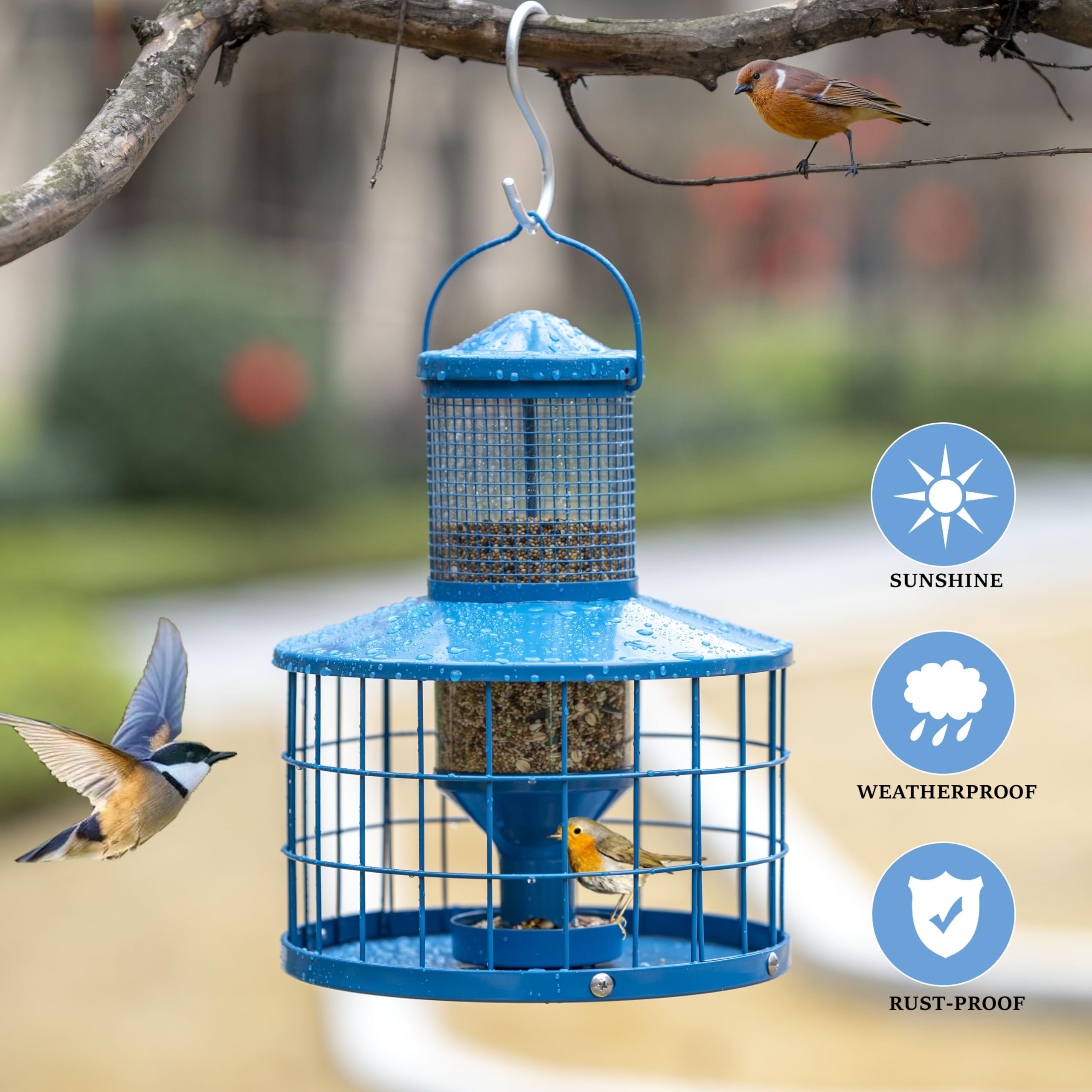 Mosloly squirrel-proof bird feeder deters pests while protecting seed