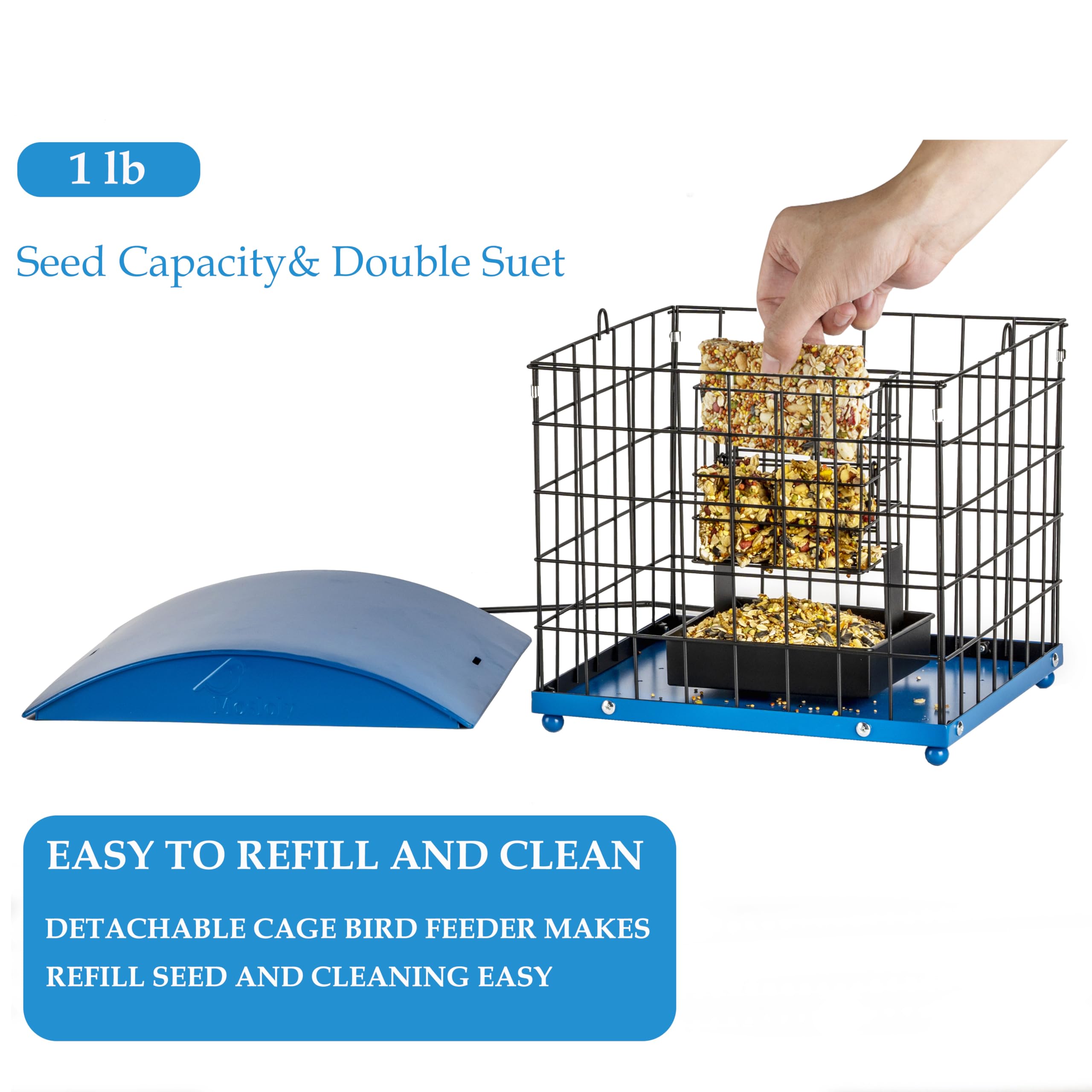 Mosloly squirrel-proof cage latch close-up for secure feeding