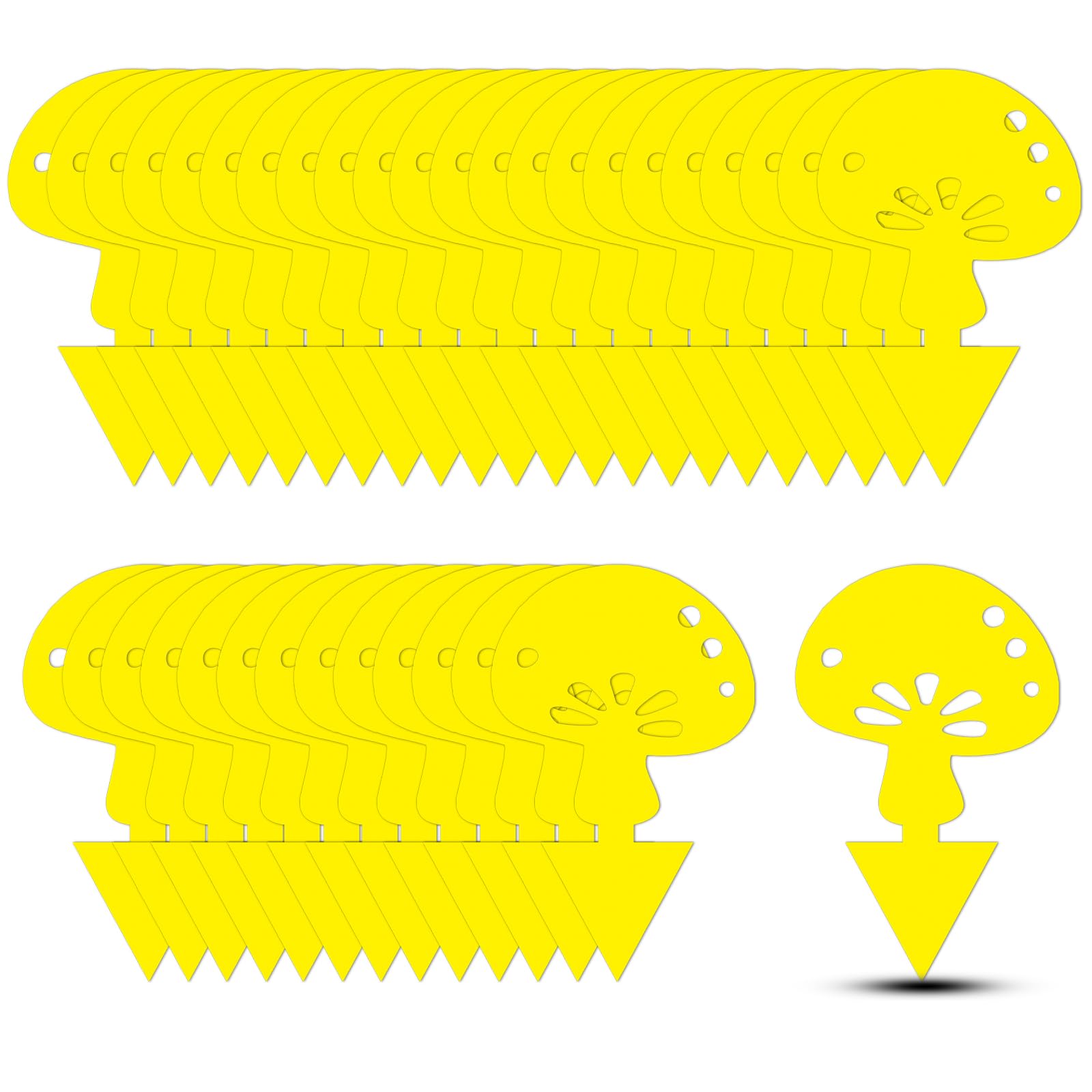 Mosqueda mushroom shape traps catching fruit flies around a houseplant.