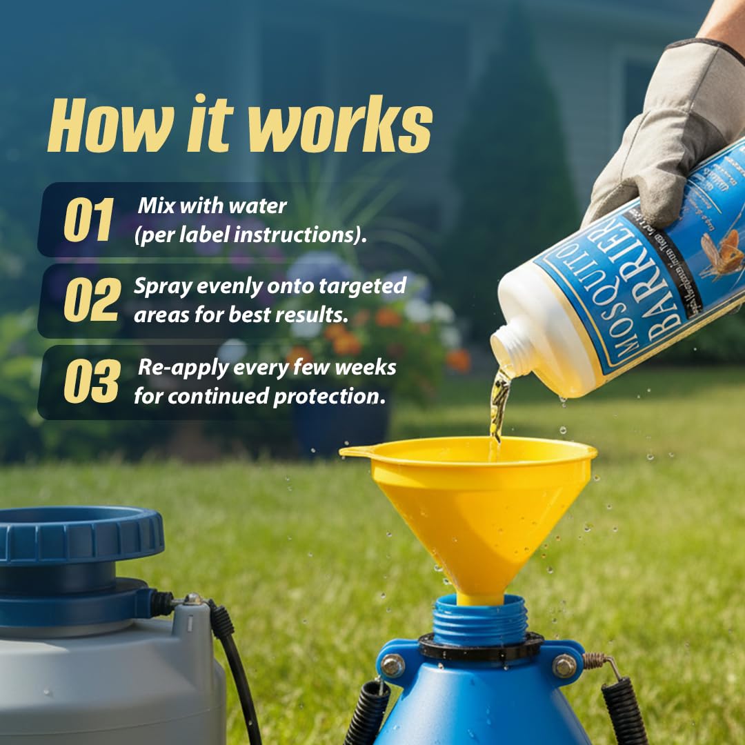 Mosquito Barrier yard spray mix for decks, patios, and perimeter areas.