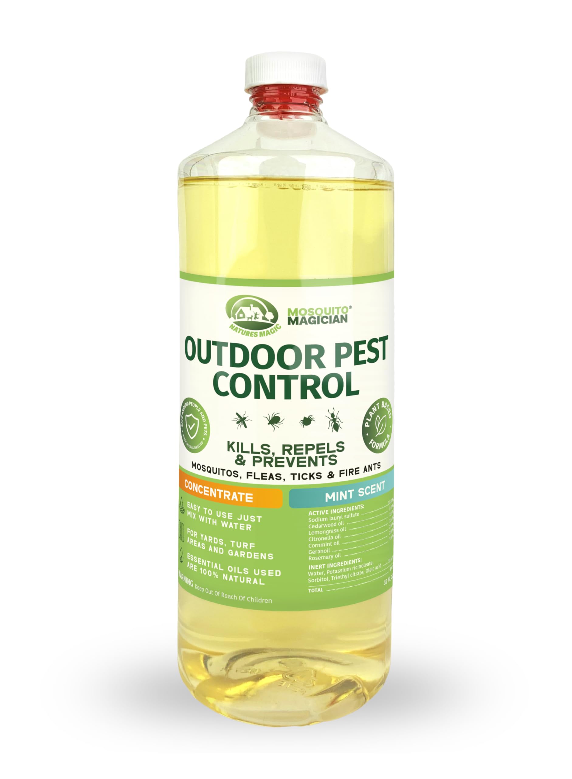 Mosquito Magician mint concentrate bottle ready for outdoor pest control.